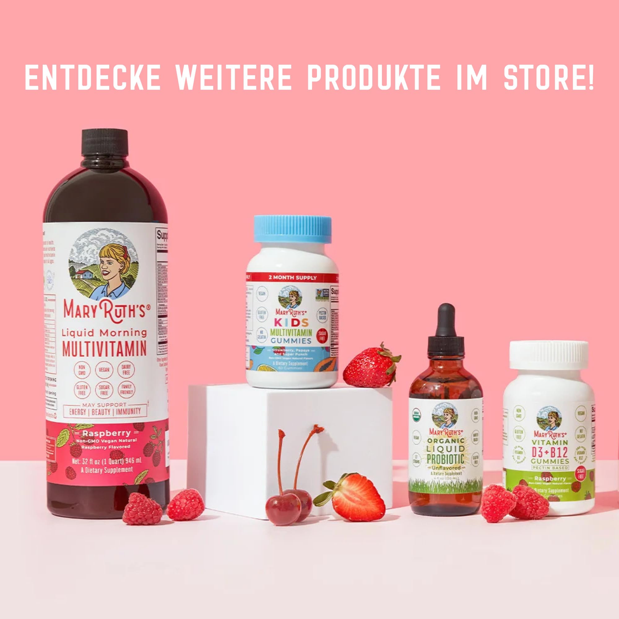 MARYRUTH'S etiqueta e ingredientes mostrando origen vegetal y certificaciones