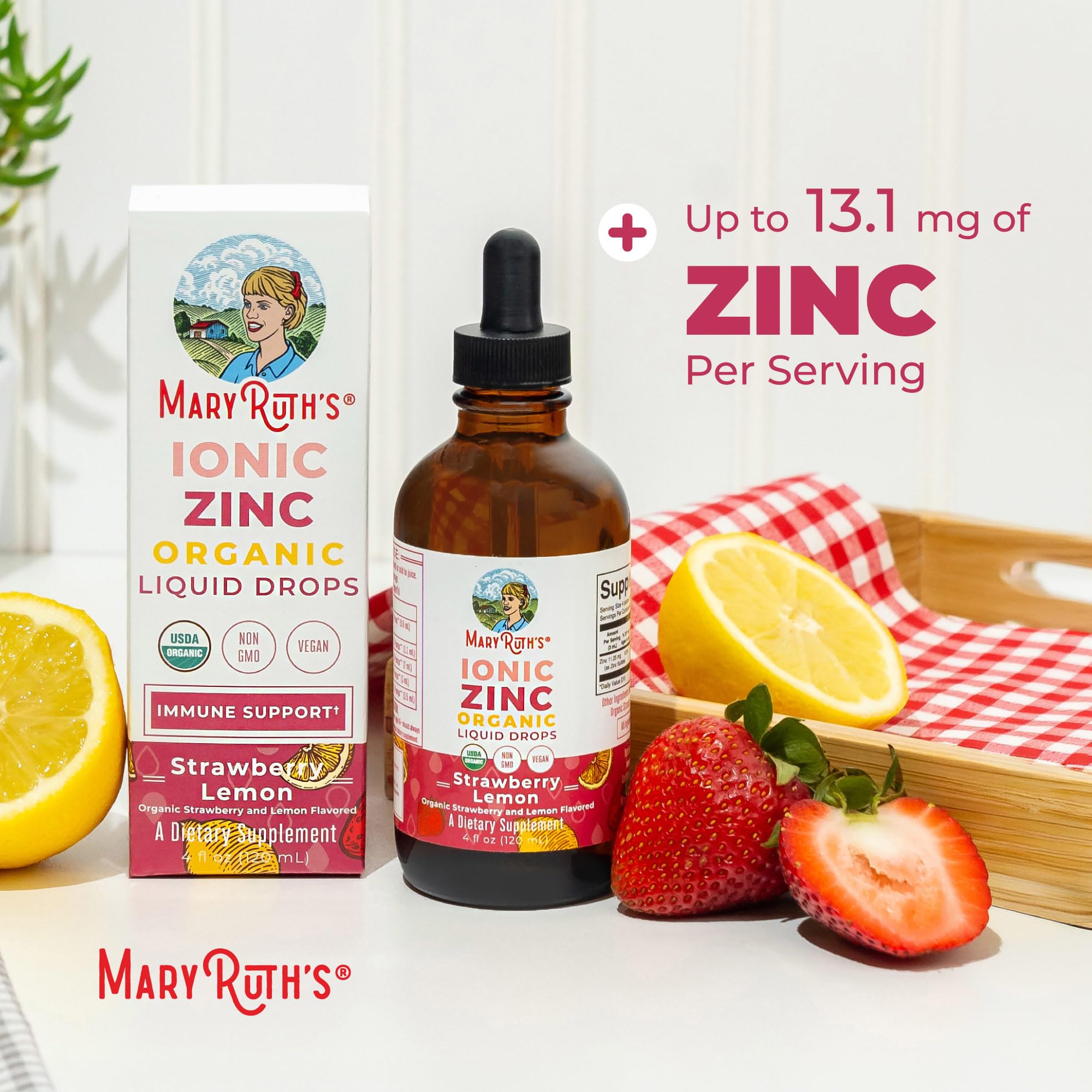 MaryRuth's envase con pictogramas de ingredientes orgánicos y seguros