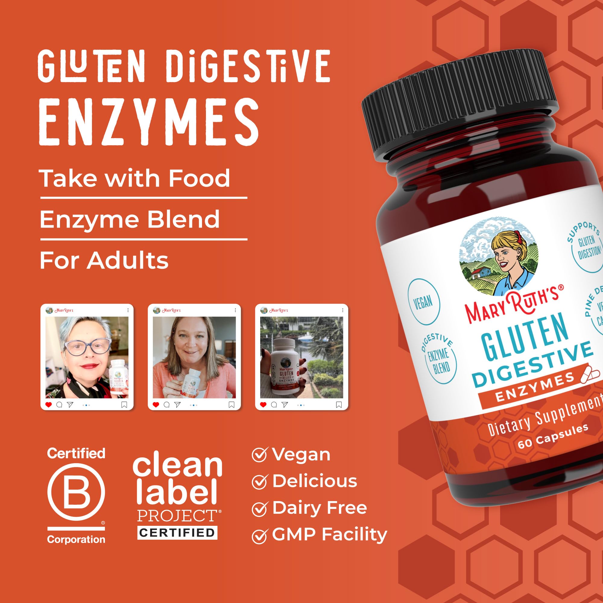 MARYRUTH'S sello vegano en etiqueta destacando compatibilidad dietética