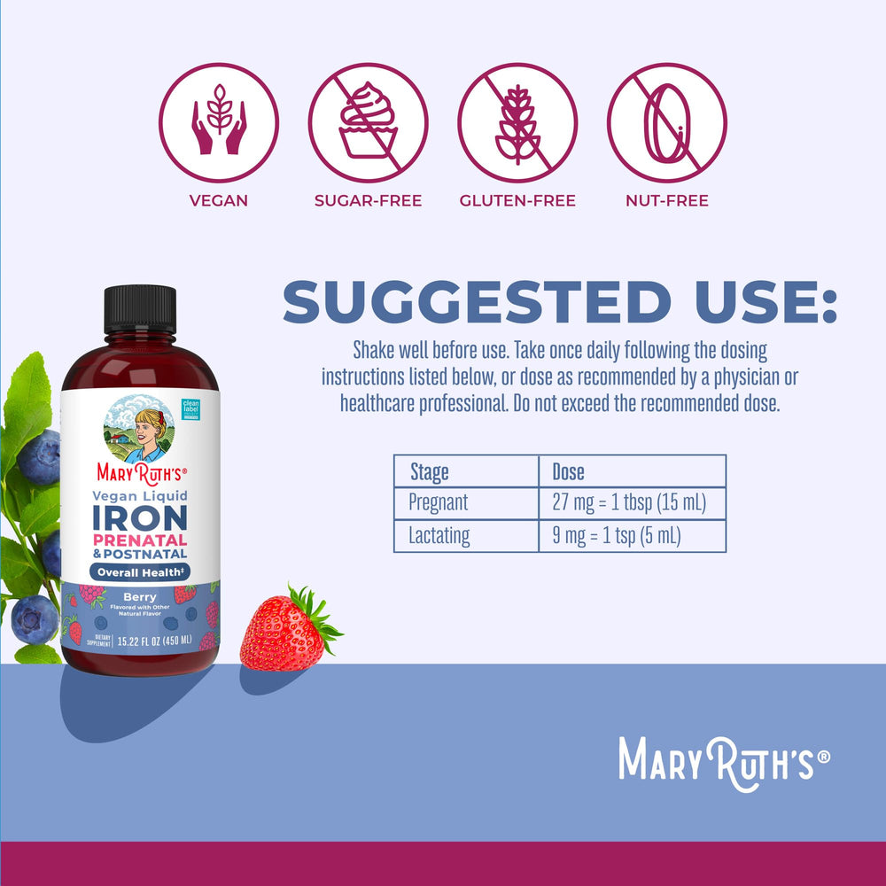 MaryRuth's líquido berry en cuchara, textura fácil de tomar y sabrosa