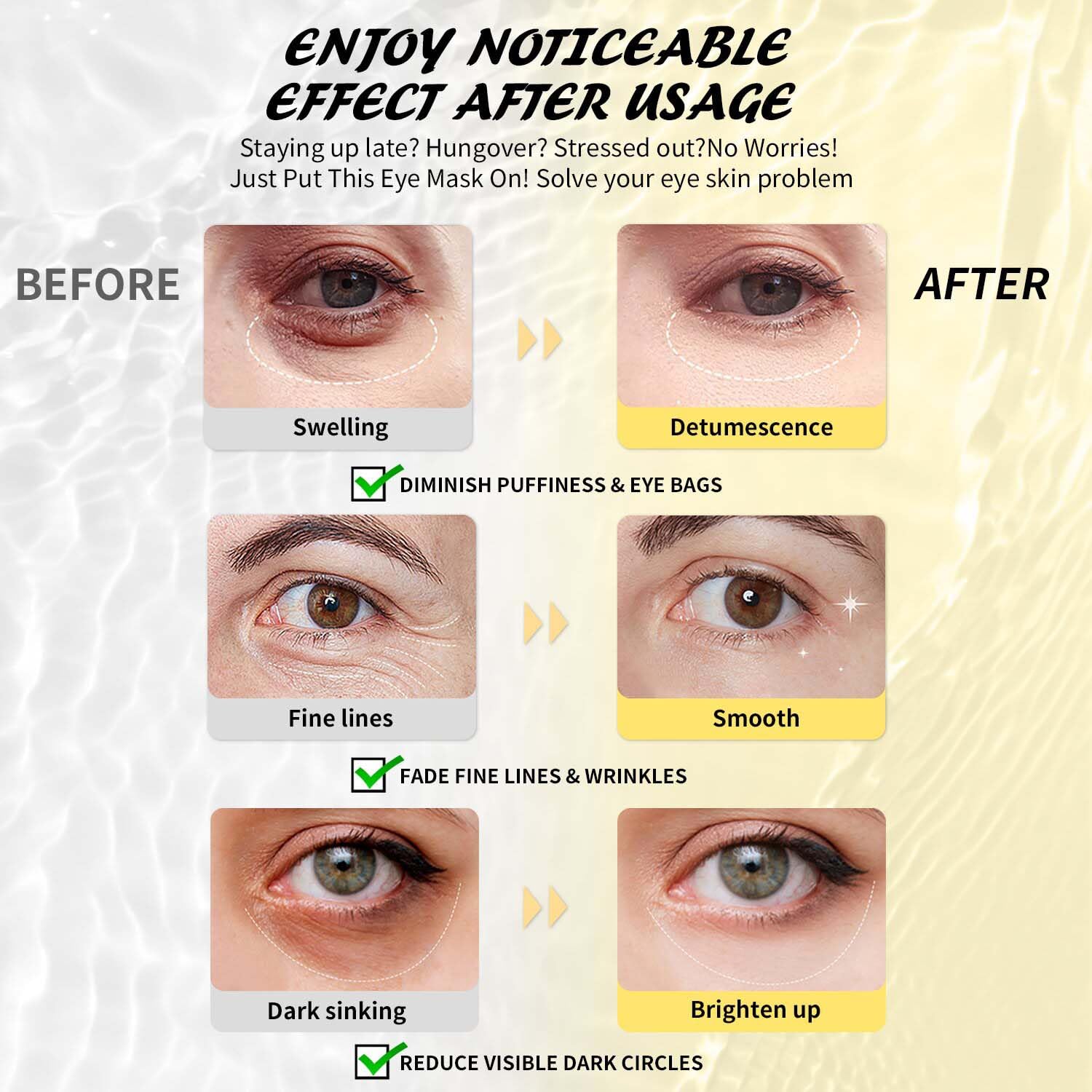 Maskiss parche aplicado en contorno ocular para efecto inmediato