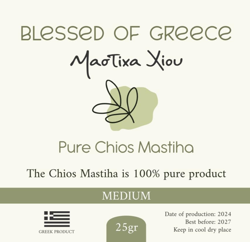 Mastic of Chios mano con lágrimas para apreciar tamaño real