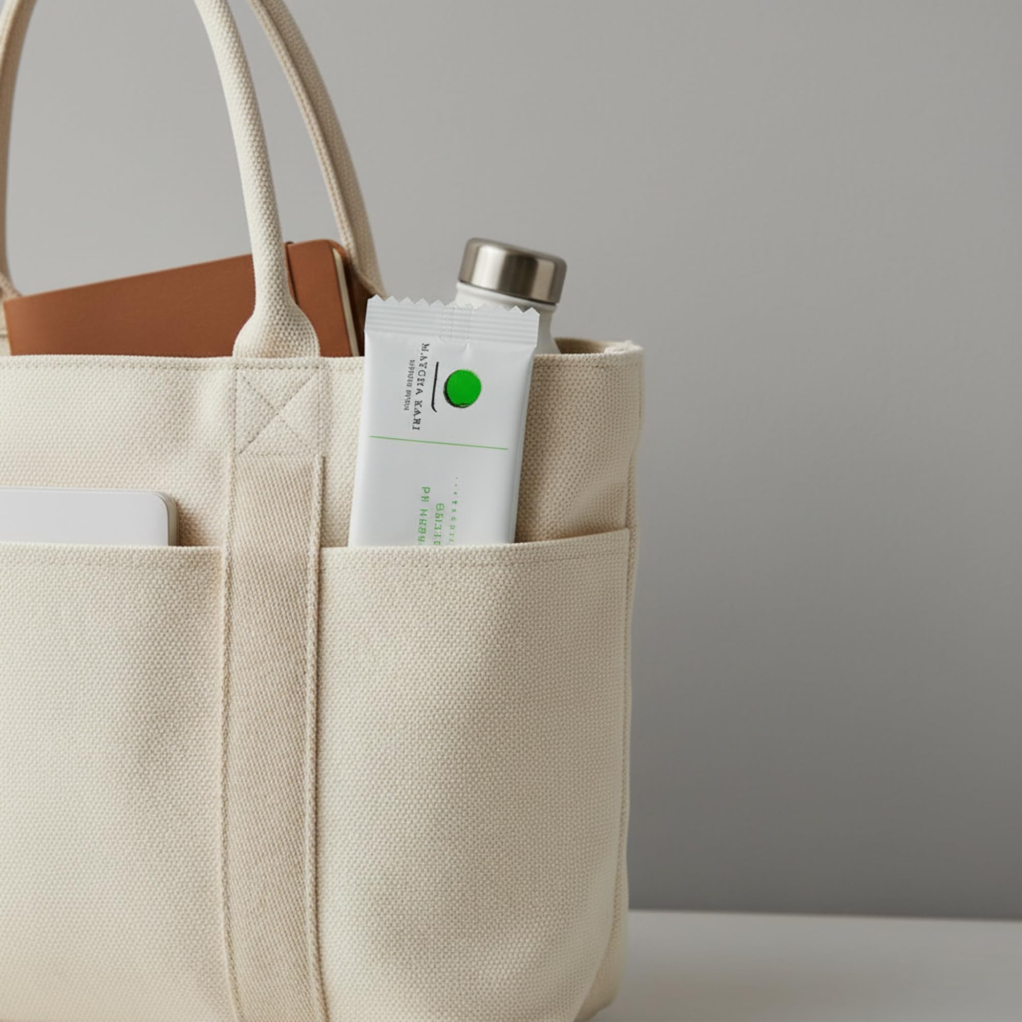 Matcha Kari junto a una mano y llaves, muestra tamaño portátil y fácil transporte