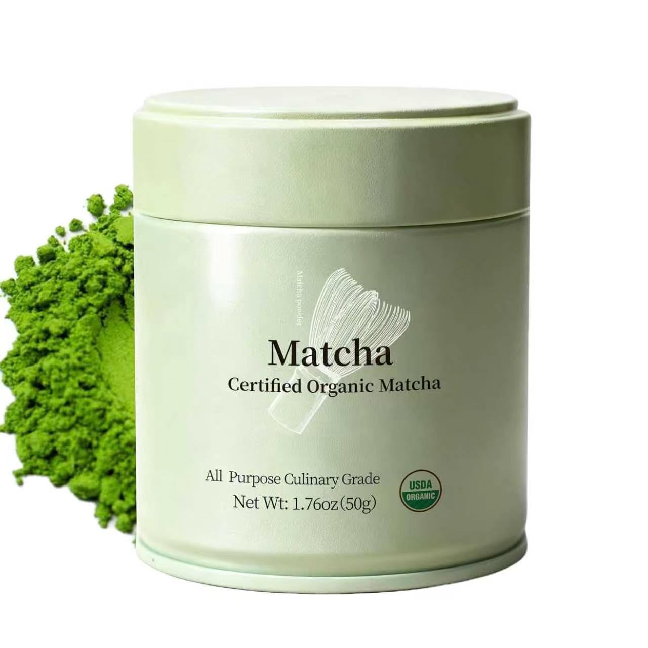 MatchAdmire lata frontal mostrando etiqueta orgánica y tamaño práctico
