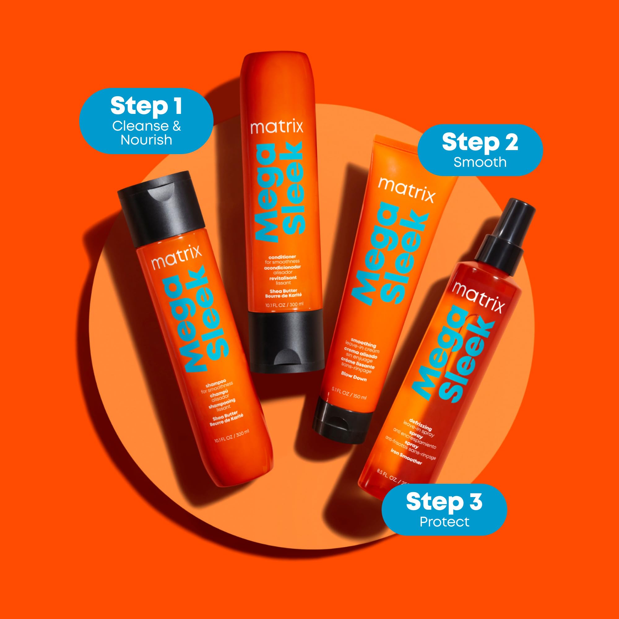 Matrix Mega Sleek with matching conditioner duo for enhanced smoothing benefits