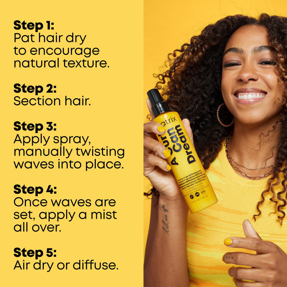 MATRIX rizos definidos tras uso, brillo y control del frizz como beneficio visible
