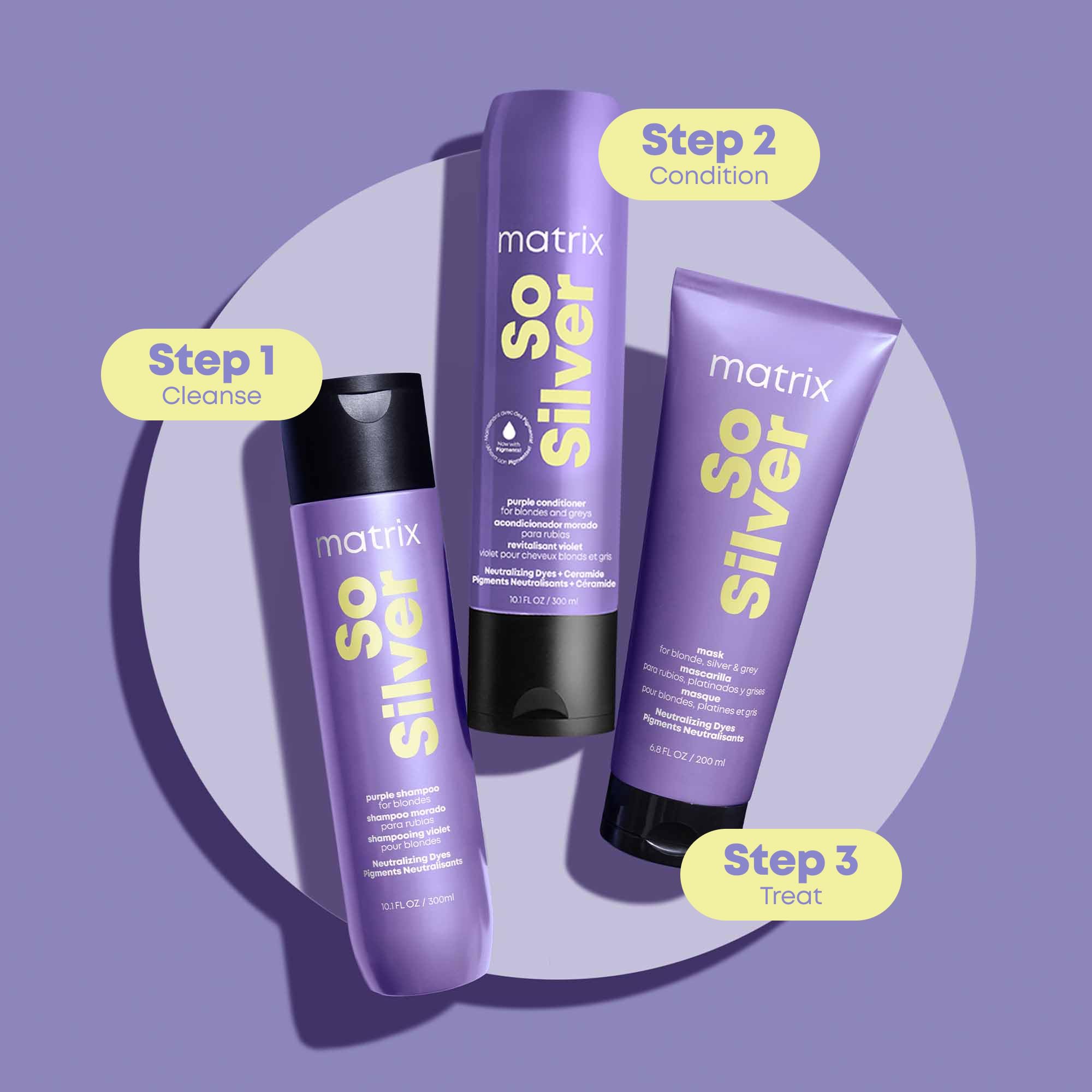 MATRIX cabello platino tras uso, mostrando tono frío y brillo natural