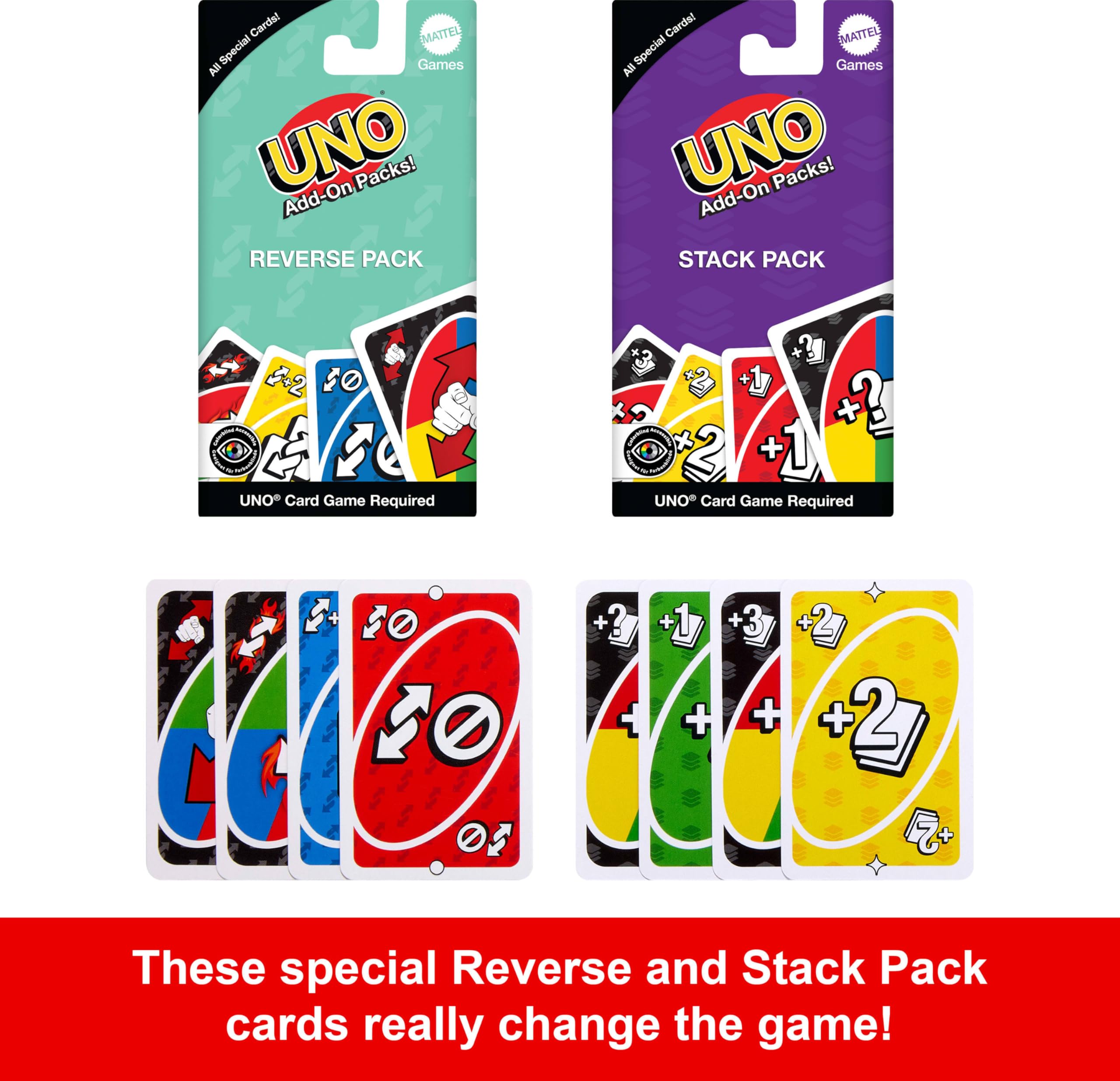 Mattel Games pack Reverse cerca mostrando cartas que invierten el turno