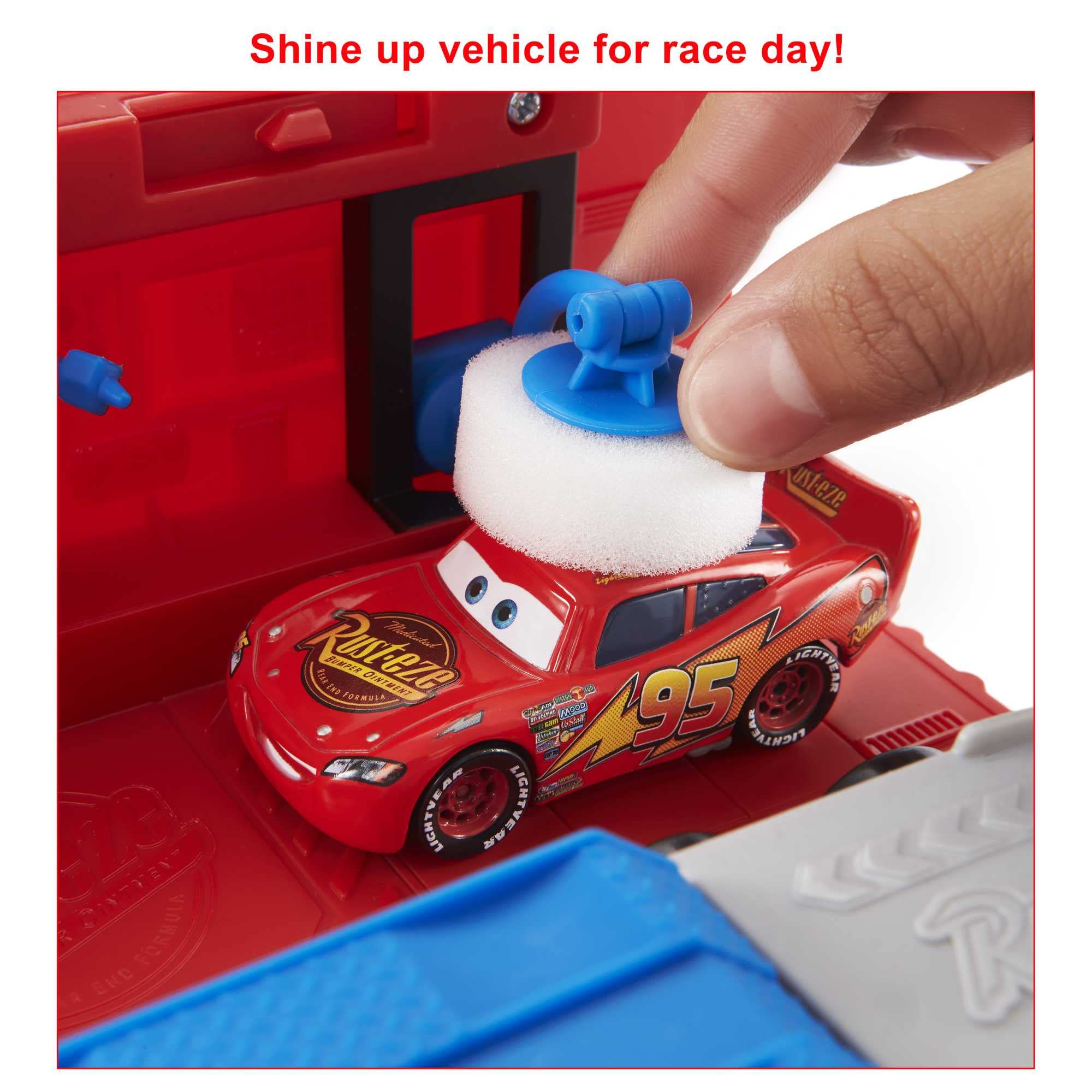 Mattel Mack trailer unfolded into tune-up center demonstrating play features and accessibility