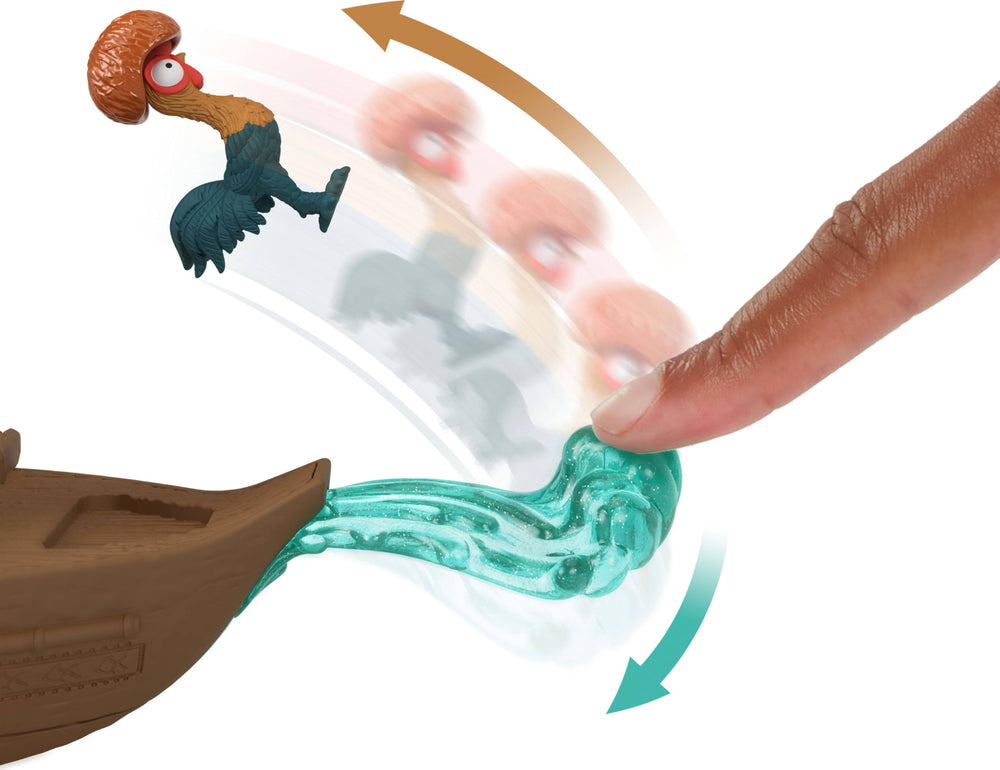 Mattel Moana canoa outrigger flotando en bañera, juego acuático seguro