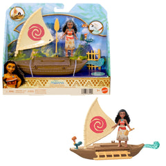Mattel Moana paquete frontal mostrando muñeca y canoa, ideal para regalo