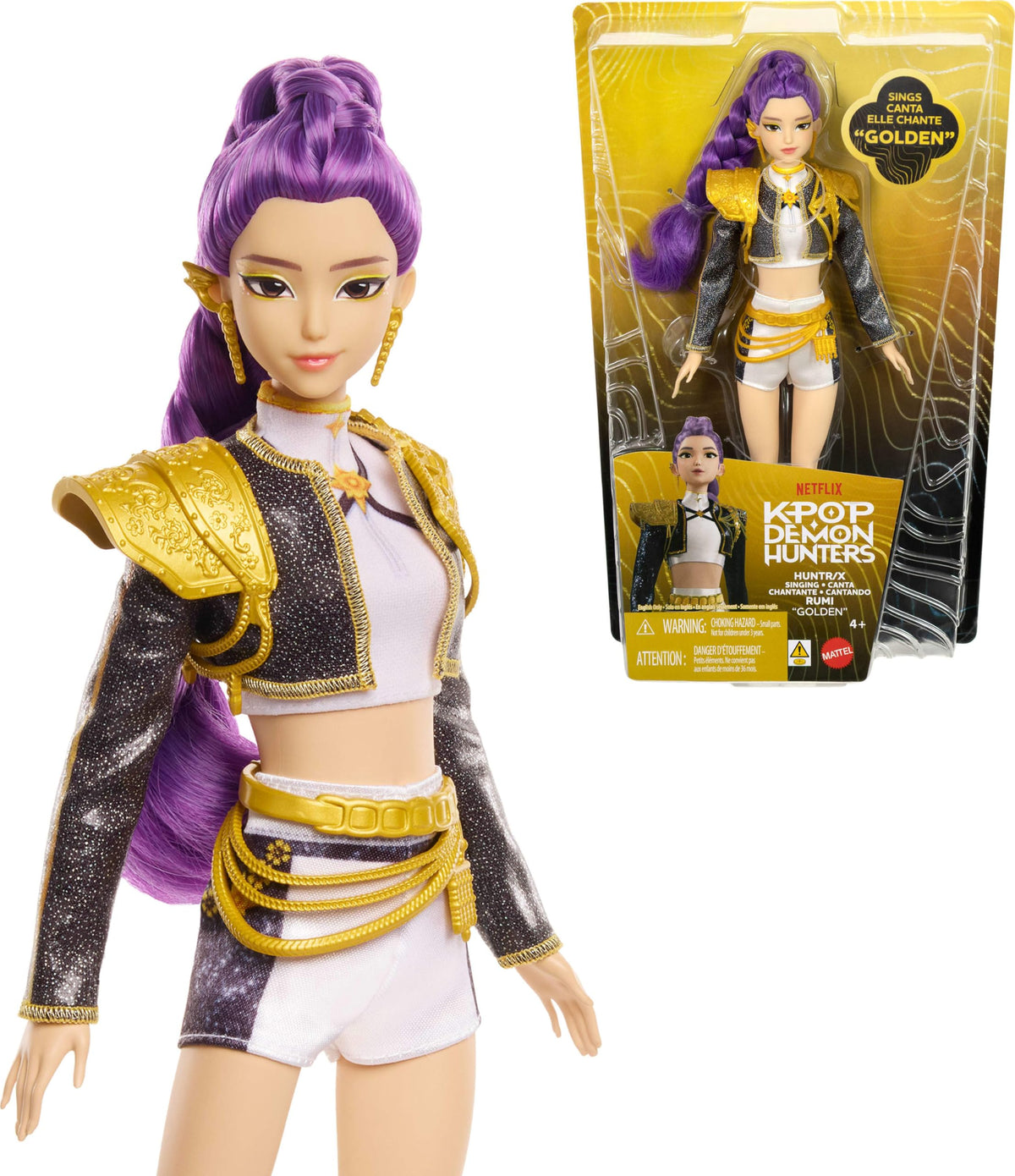 Mattel Rumi frontal con vestuario brillante y pose de concierto