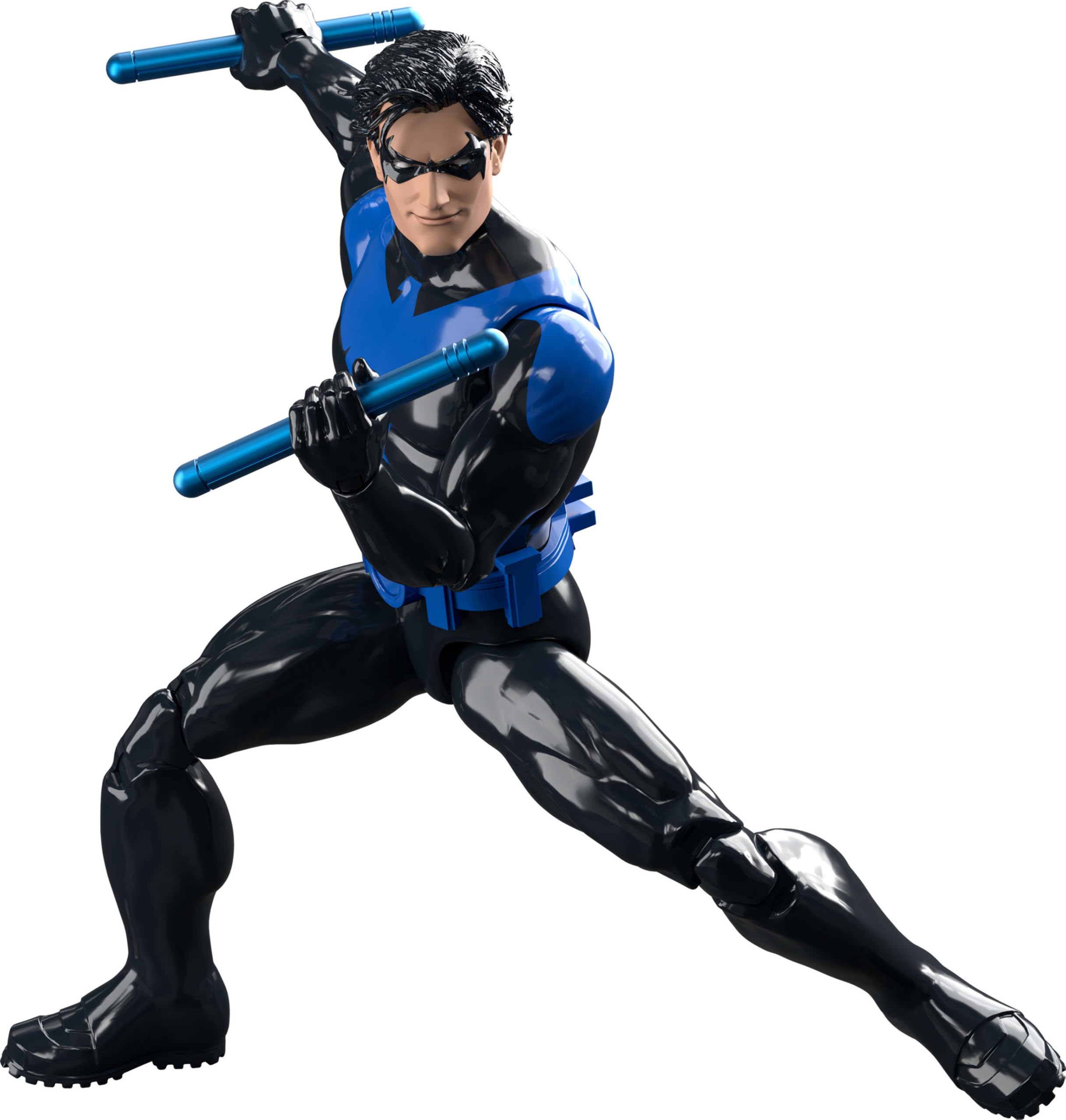 Mattel comparativa de tamaños mostrando Batman, Nightwing (6.5") y Bane (7.25") para escala