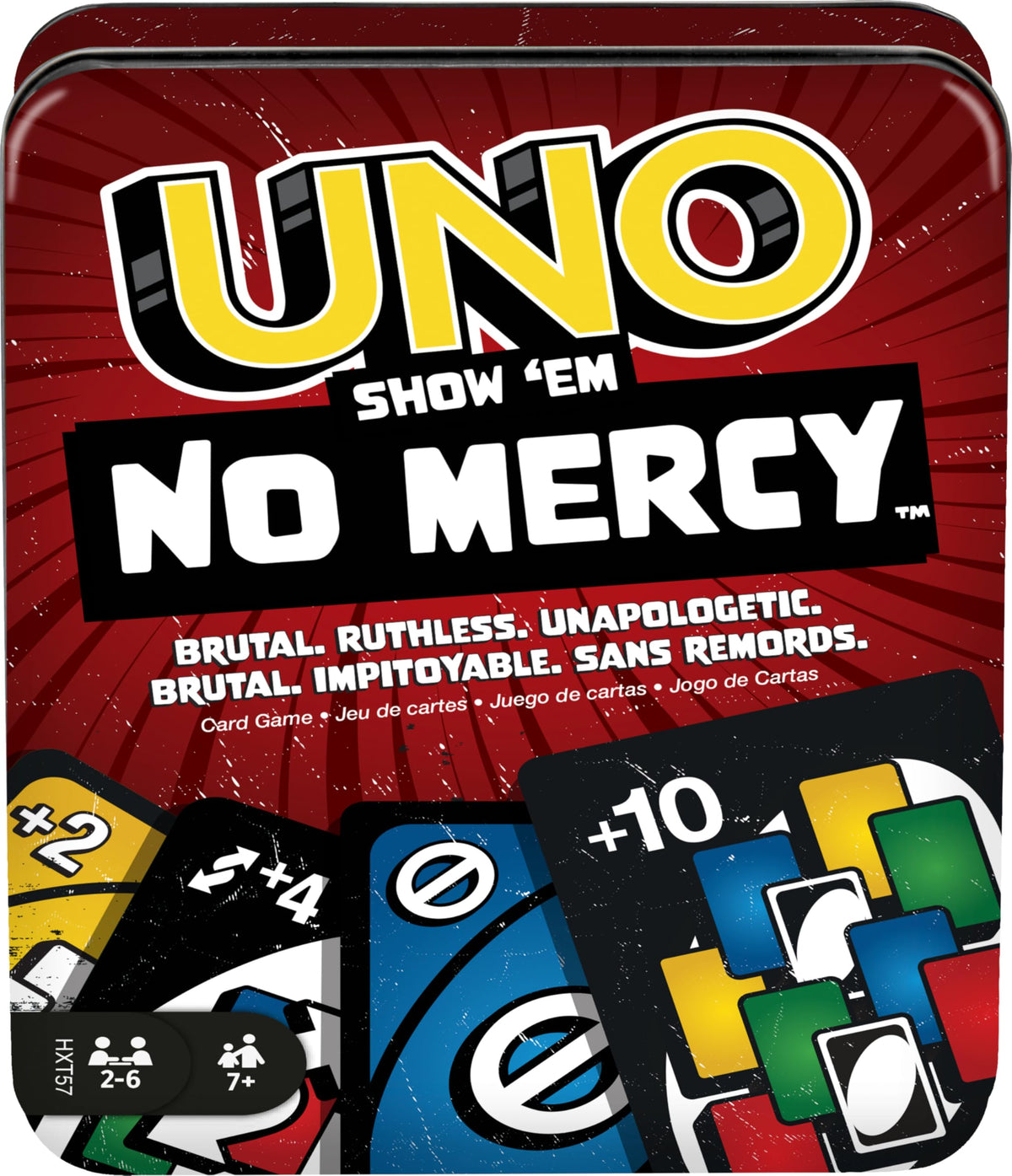 Mattel Games lata frontal del UNO Show 'em No Mercy para transporte seguro