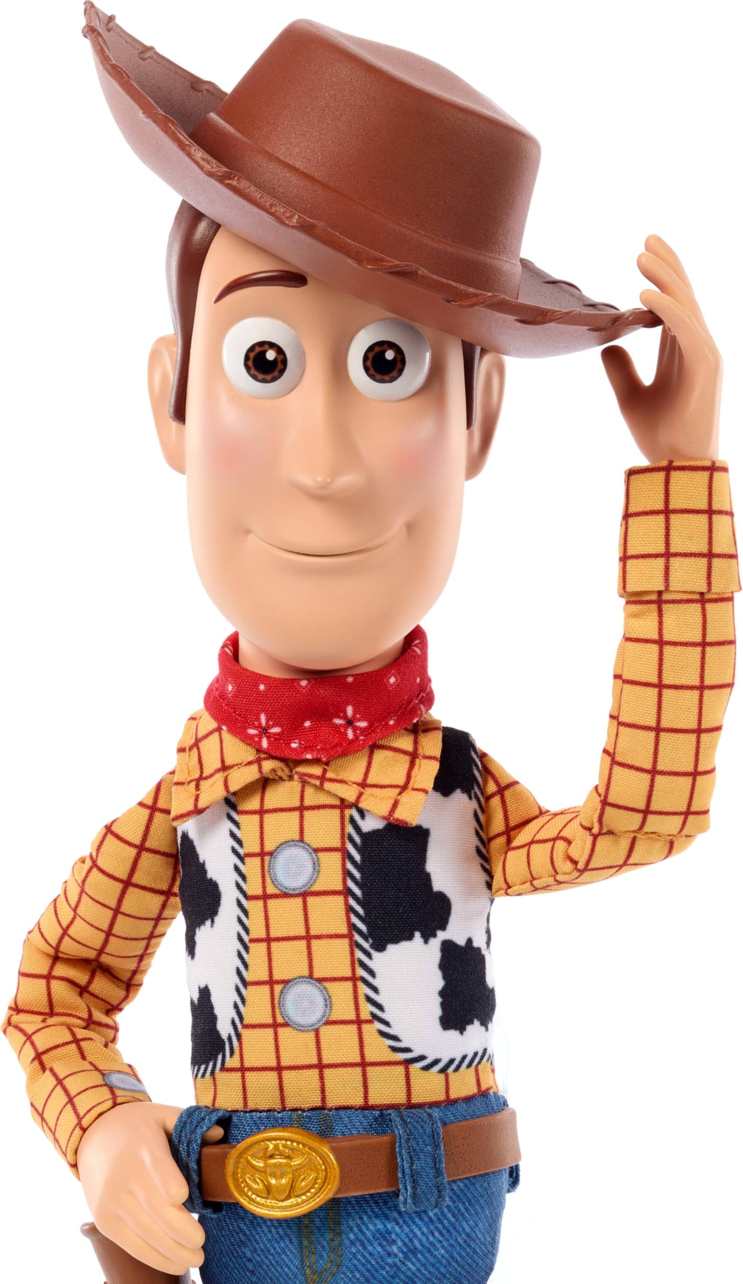 Mattel Woody junto a regla mostrando escala de 7 pulgadas precisa