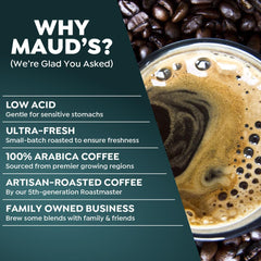 Maud's cápsula insertada en cafetera, extracción rápida y consistente