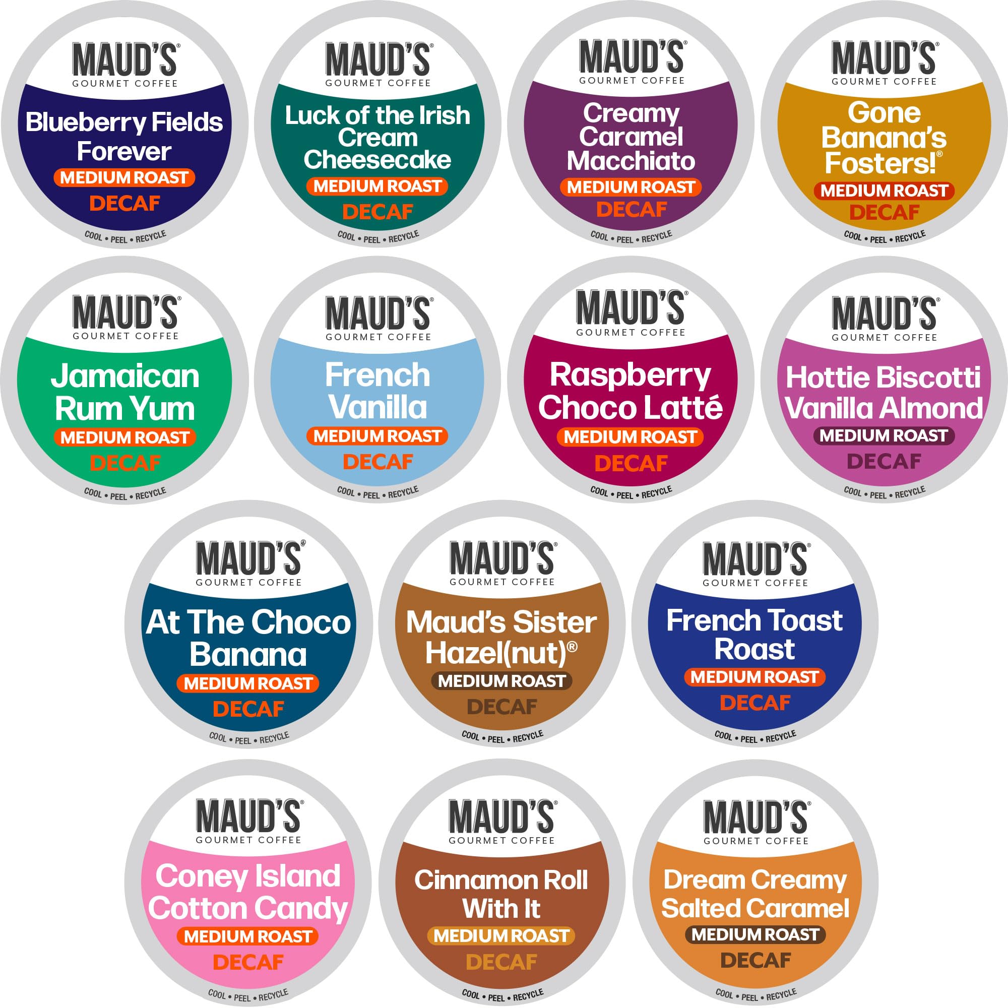 MAUD'S caja frontal del pack 80ct mostrando variedad y conveniencia