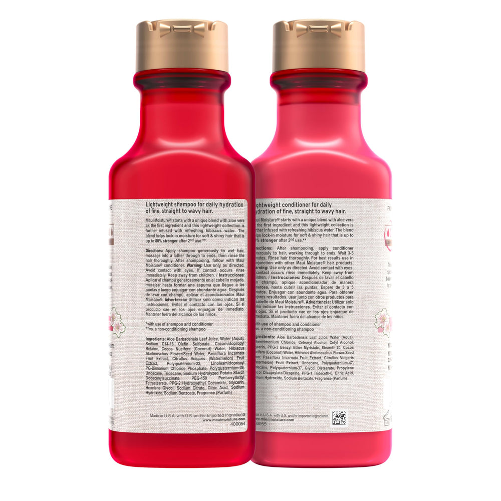 Maui Moisture etiqueta con lista de ingredientes limpios y libre de siliconas
