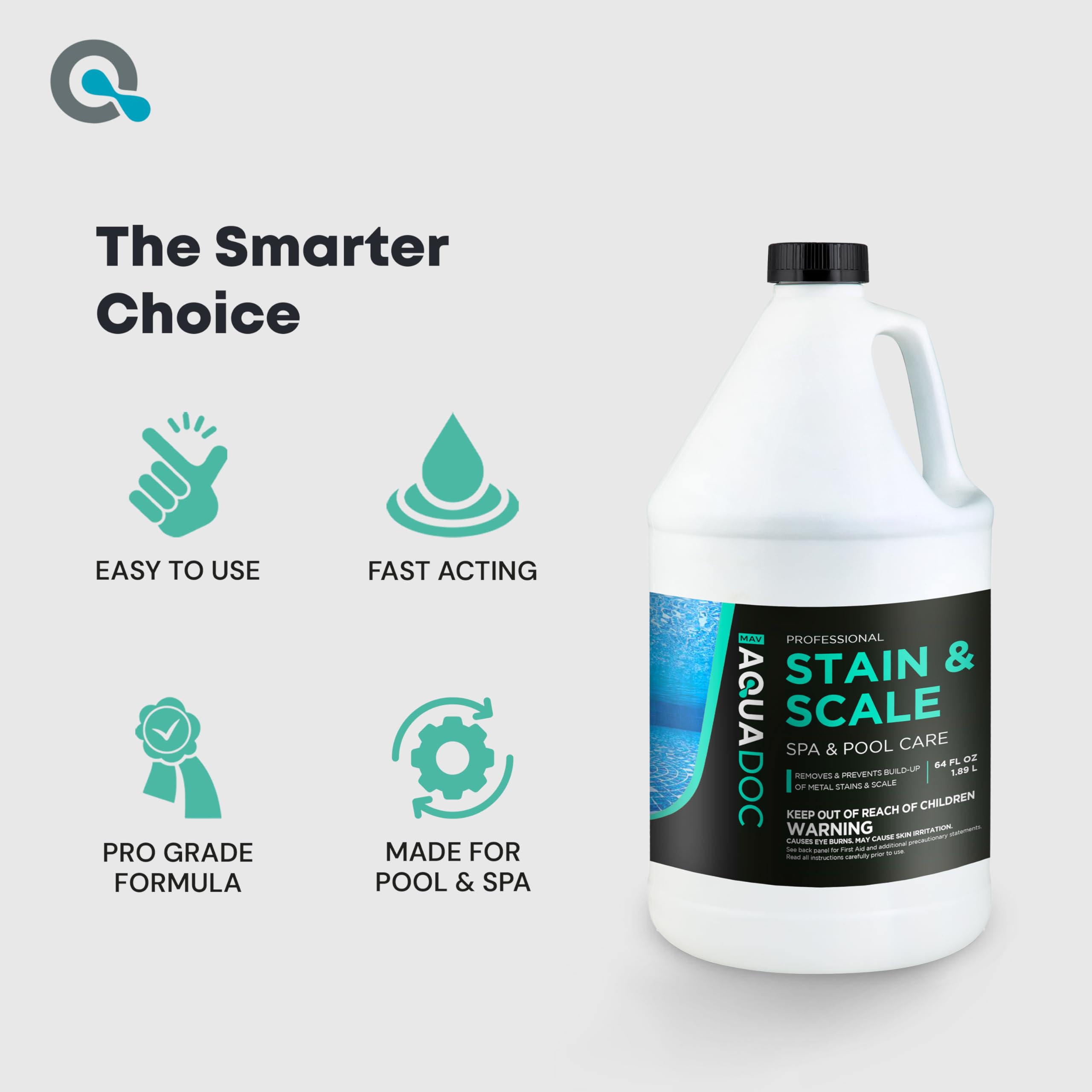 MAV AquaDoc junto a regla para comparar tamaño de 64oz ideal para piscinas pequeñas