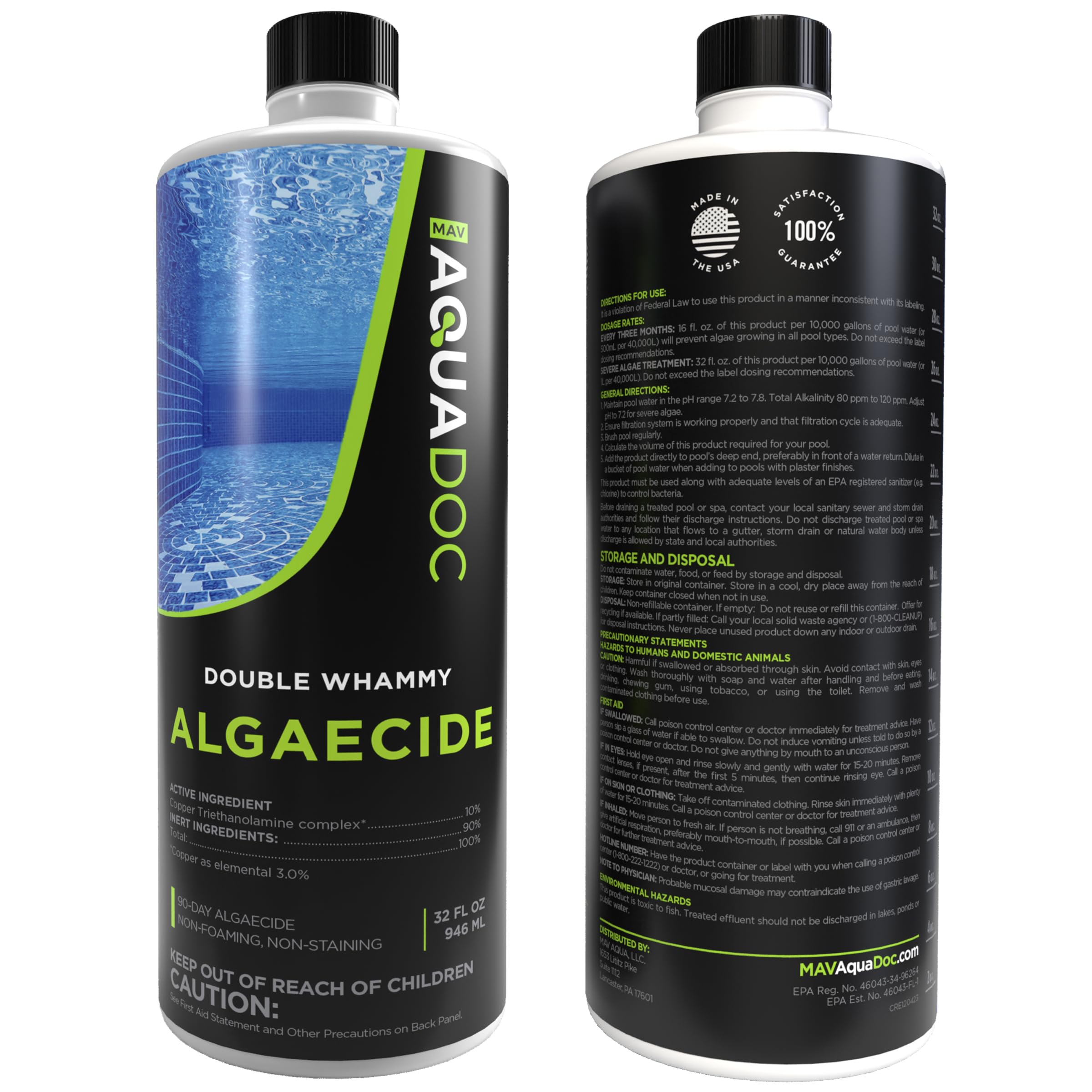 MAV AquaDoc envase junto a piscina sobre tierra indicando compatibilidad