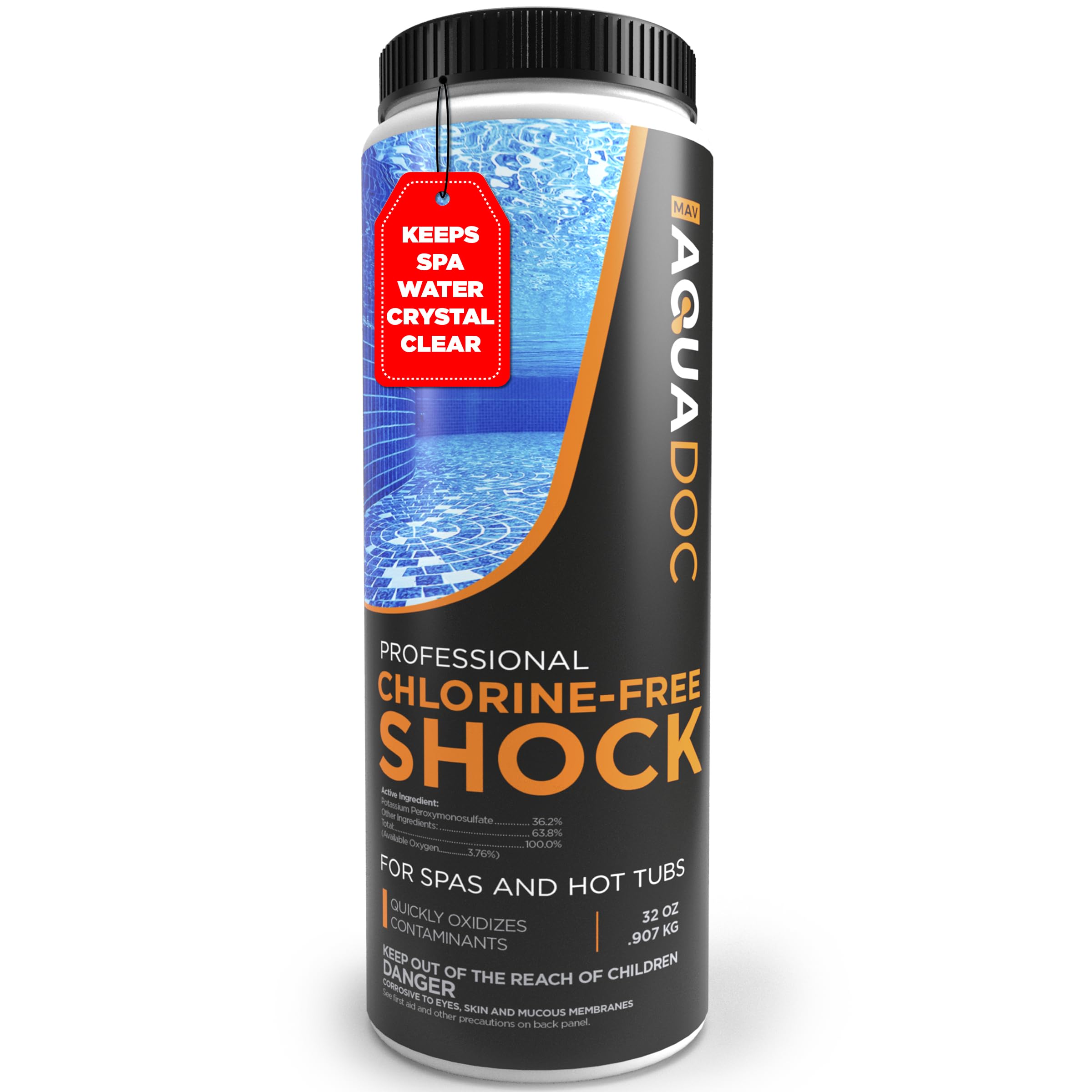 MAV AquaDoc envase frontal 32oz mostrando etiqueta y beneficio claridad