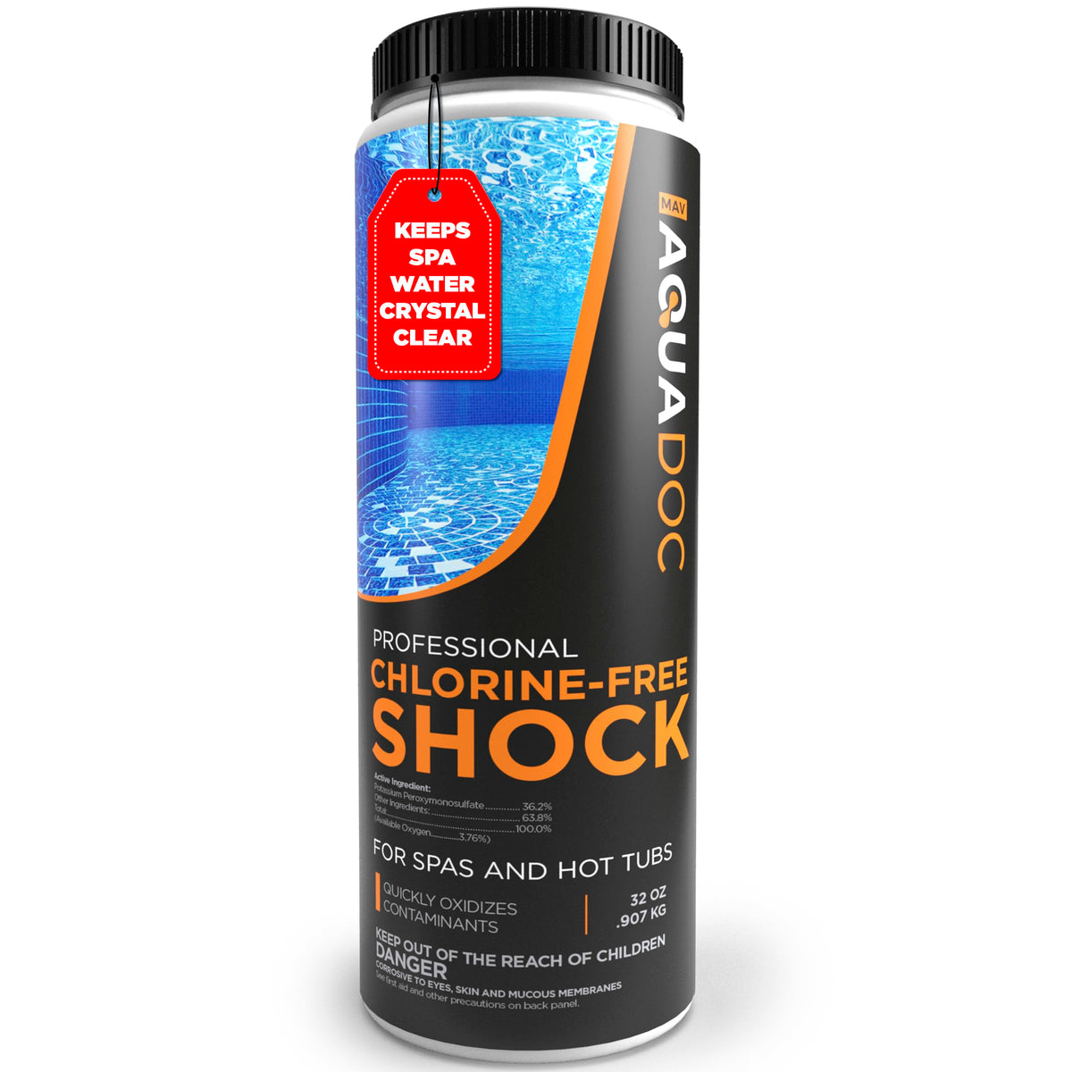 MAV AquaDoc envase frontal 32oz mostrando etiqueta y beneficio claridad