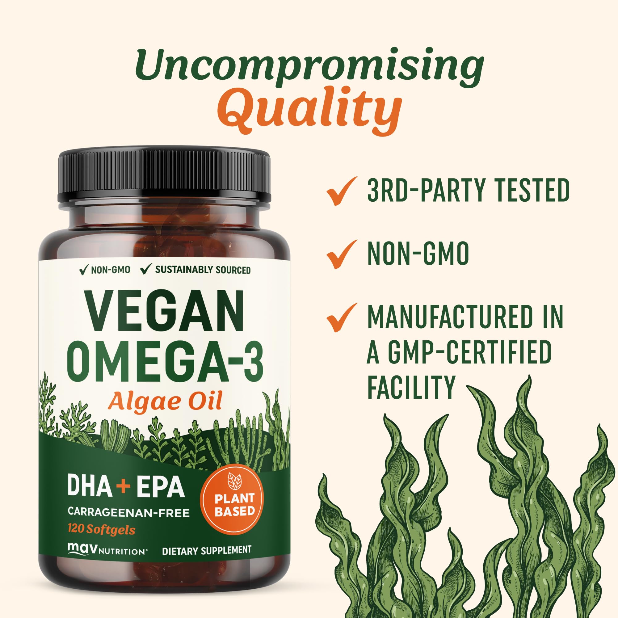 MAV NUTRITION etiqueta con lista de ingredientes y certificados de calidad