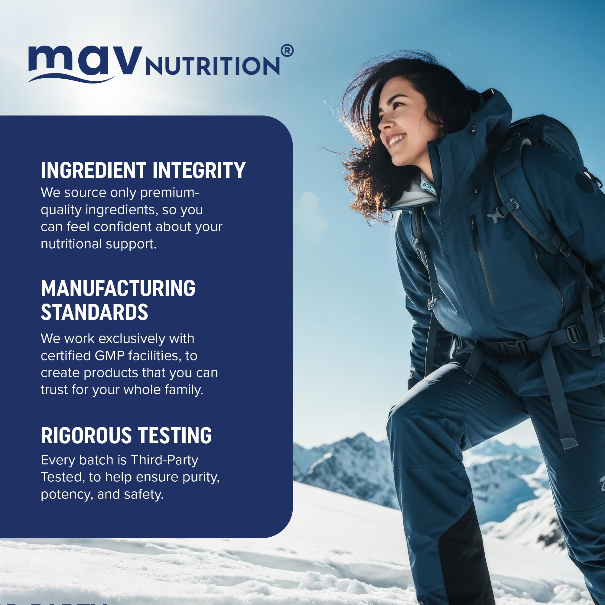 MAV NUTRITION frasco abierto y cápsulas para visualizar cantidad en el envase