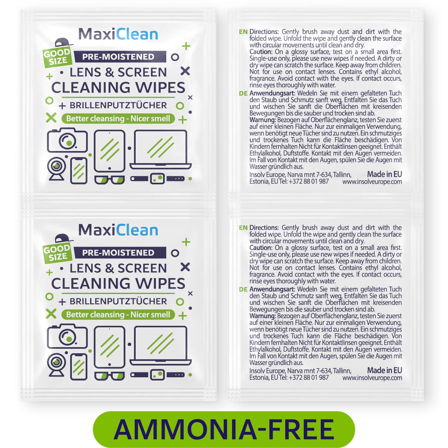Maxi Clean toallita en mano, tamaño amplio para cubrir lente completa
