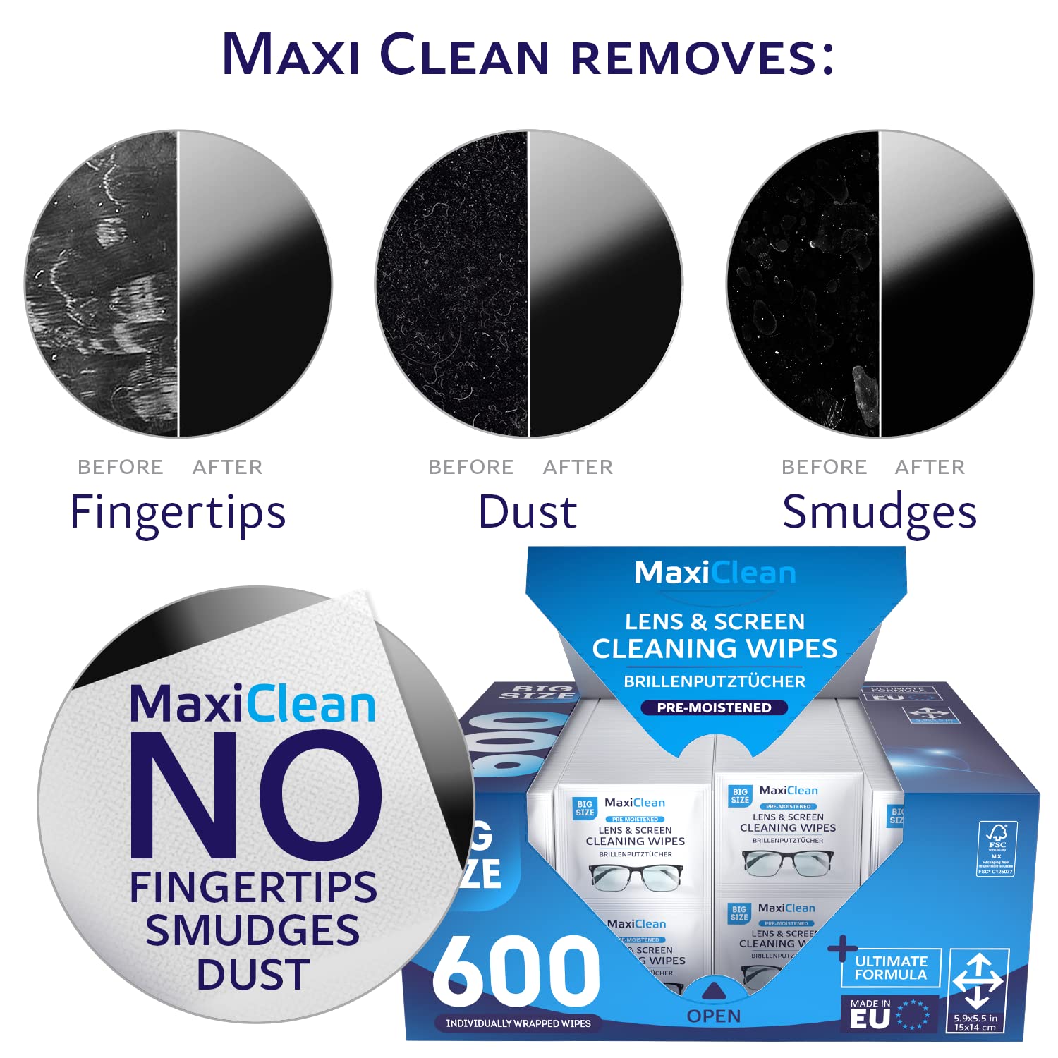 Maxi Clean toallita desplegada mostrando textura suave y sin residuos