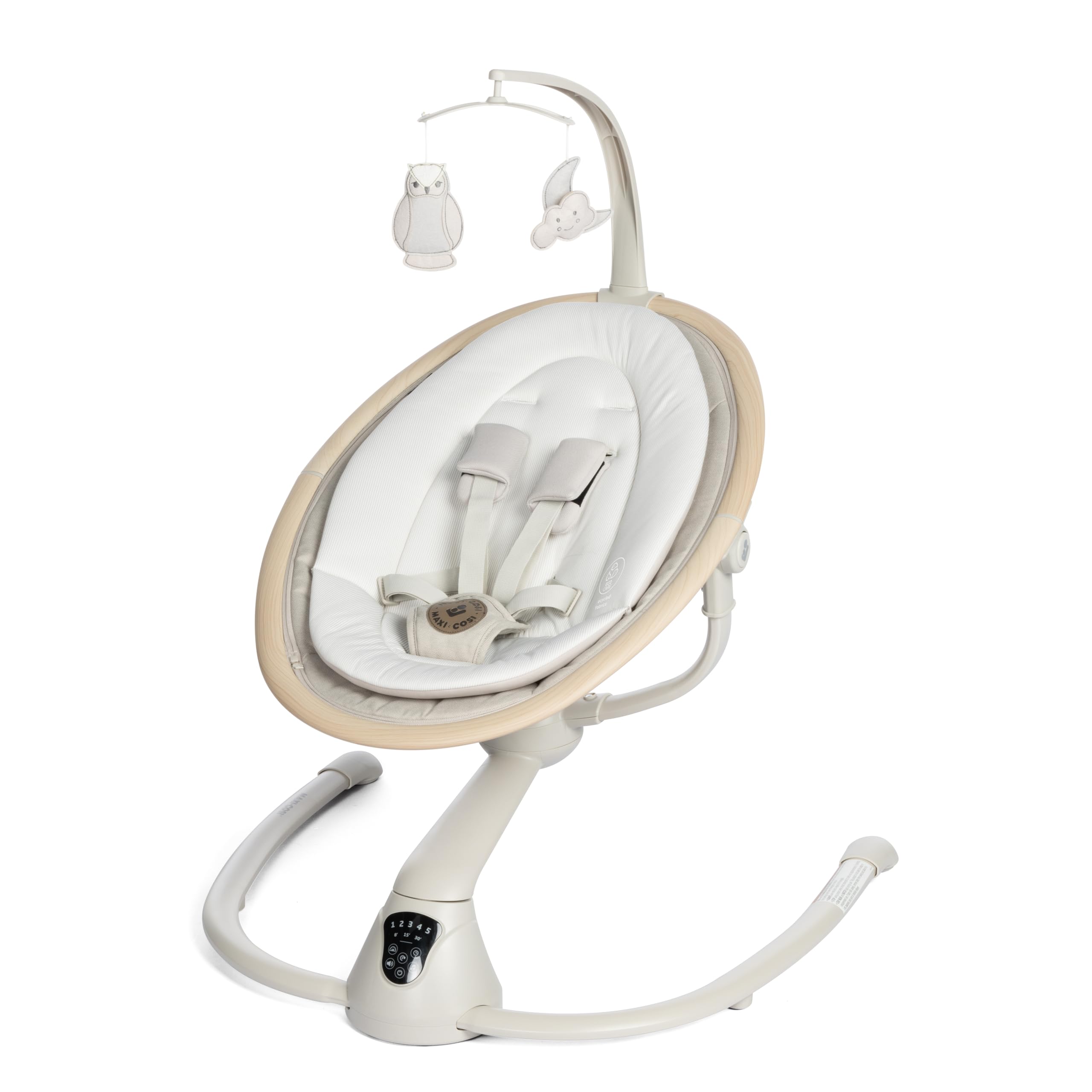 Maxi-Cosi Cassia front view showing full swing and seat for calming