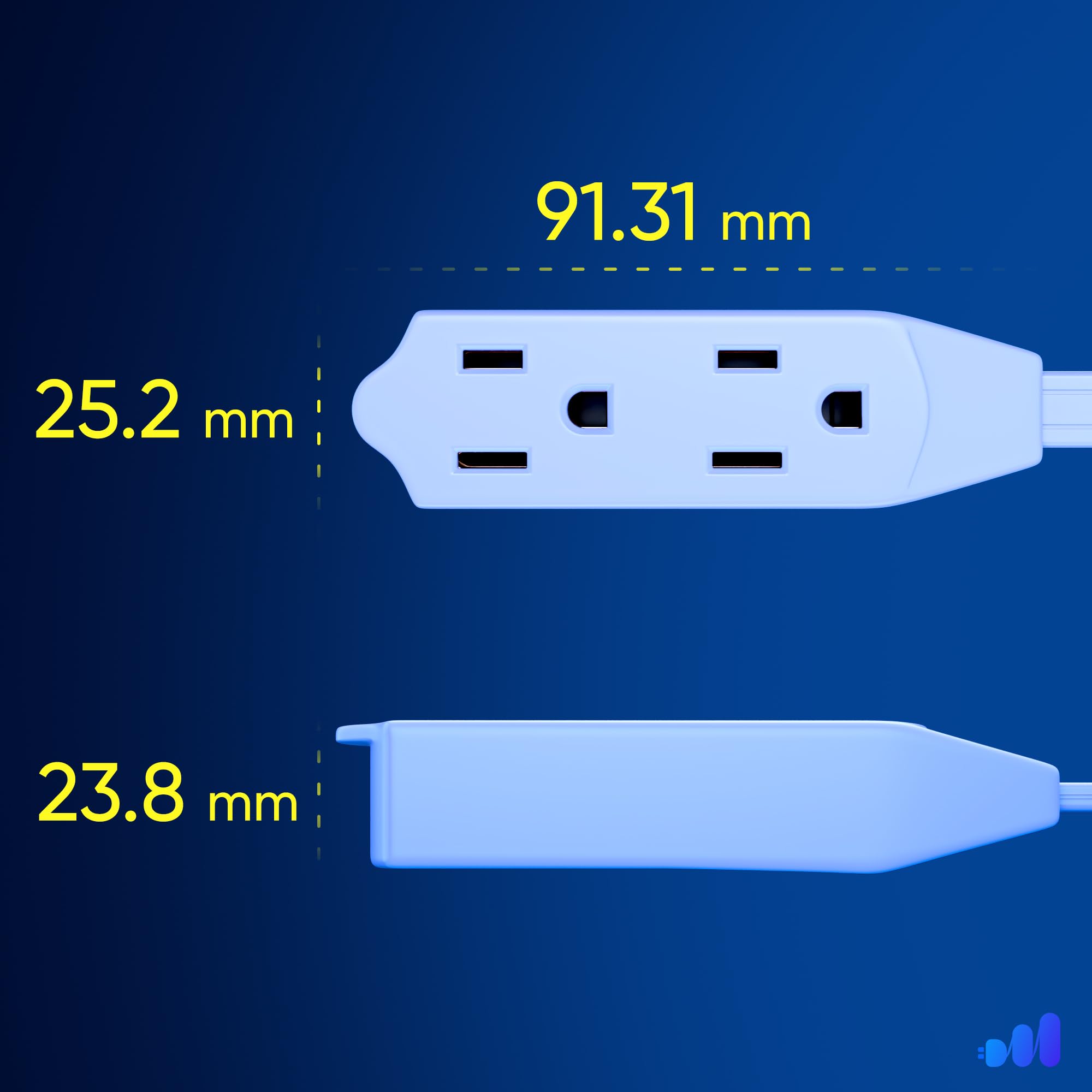 Maximm vista de las tres tomas NEMA 5-15R para conectar varios dispositivos seguros