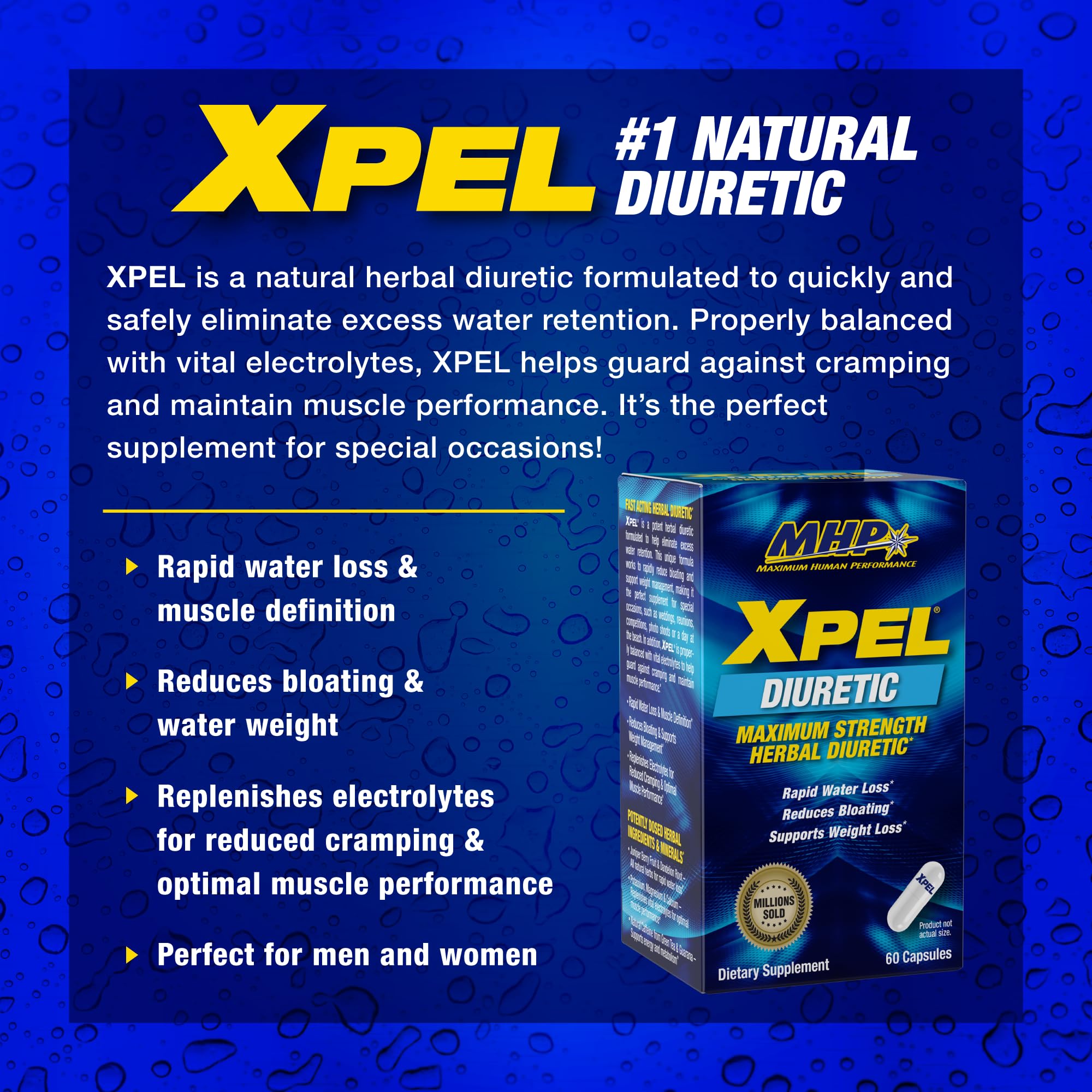 Maximum Human Performance Xpel etiqueta con ingredientes y beneficios destacados