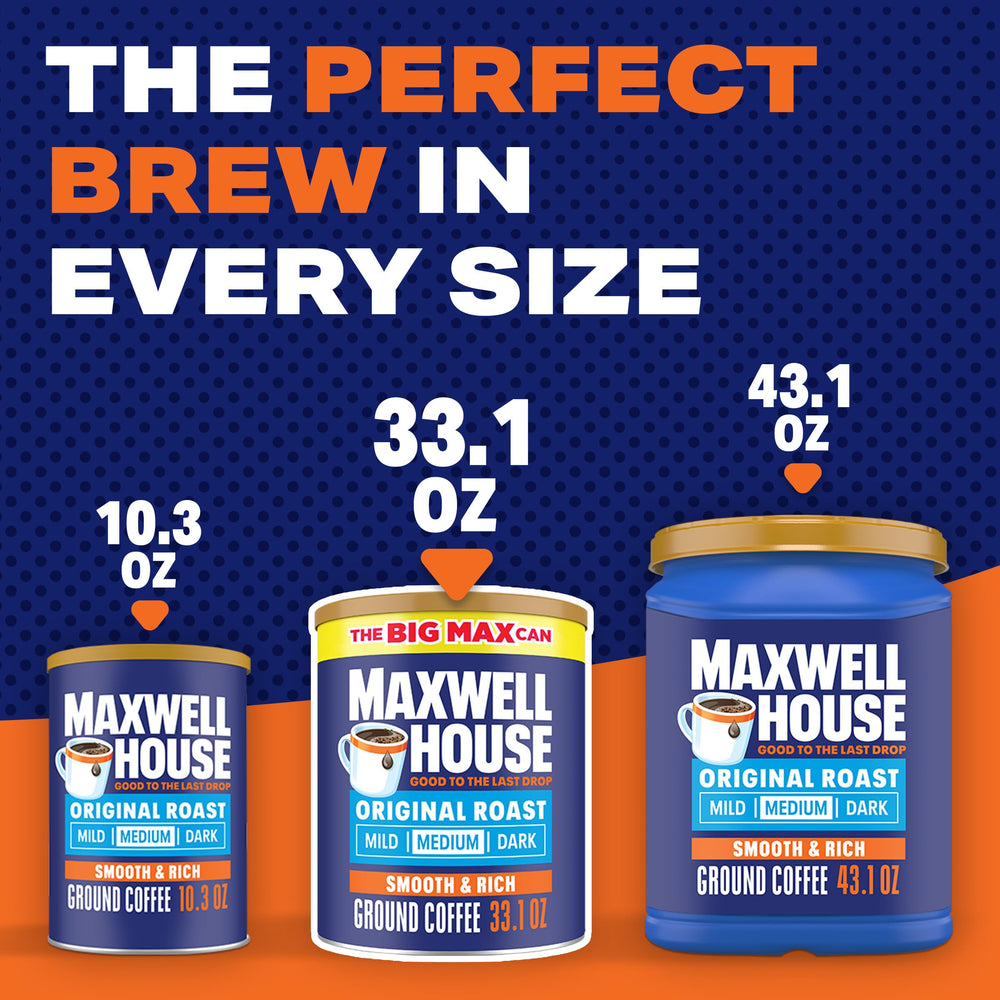 MAXWELL HOUSE comparación de escala muestra la capacidad 33.1 oz