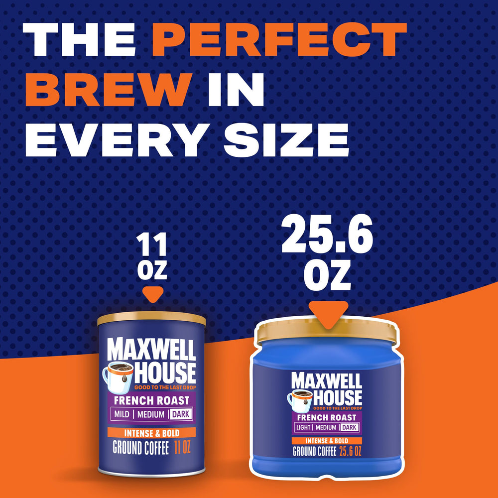 MAXWELL HOUSE etiqueta kosher y datos de tueste oscuro visibles en lata