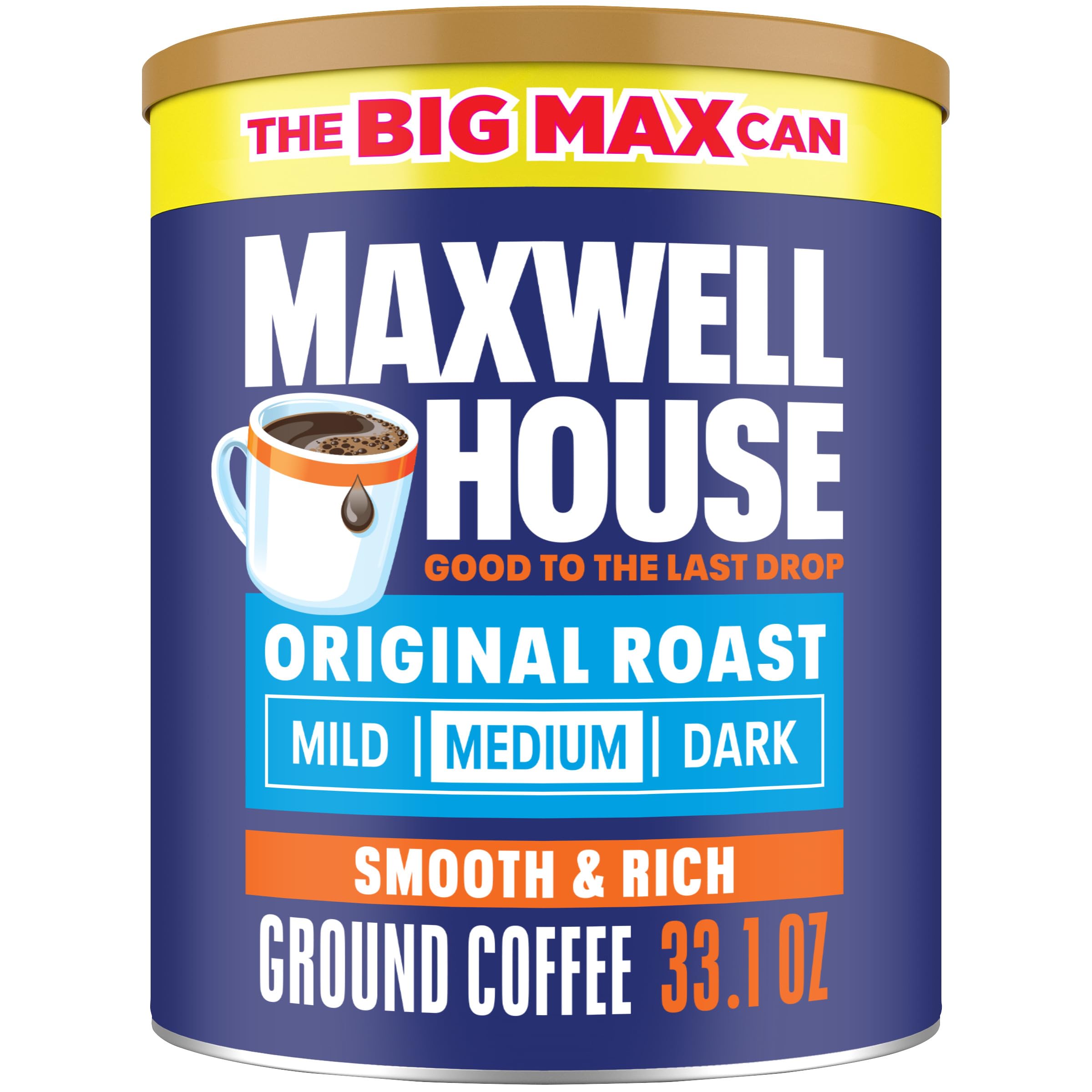 MAXWELL HOUSE lata frente mostrando el tamaño y conveniencia