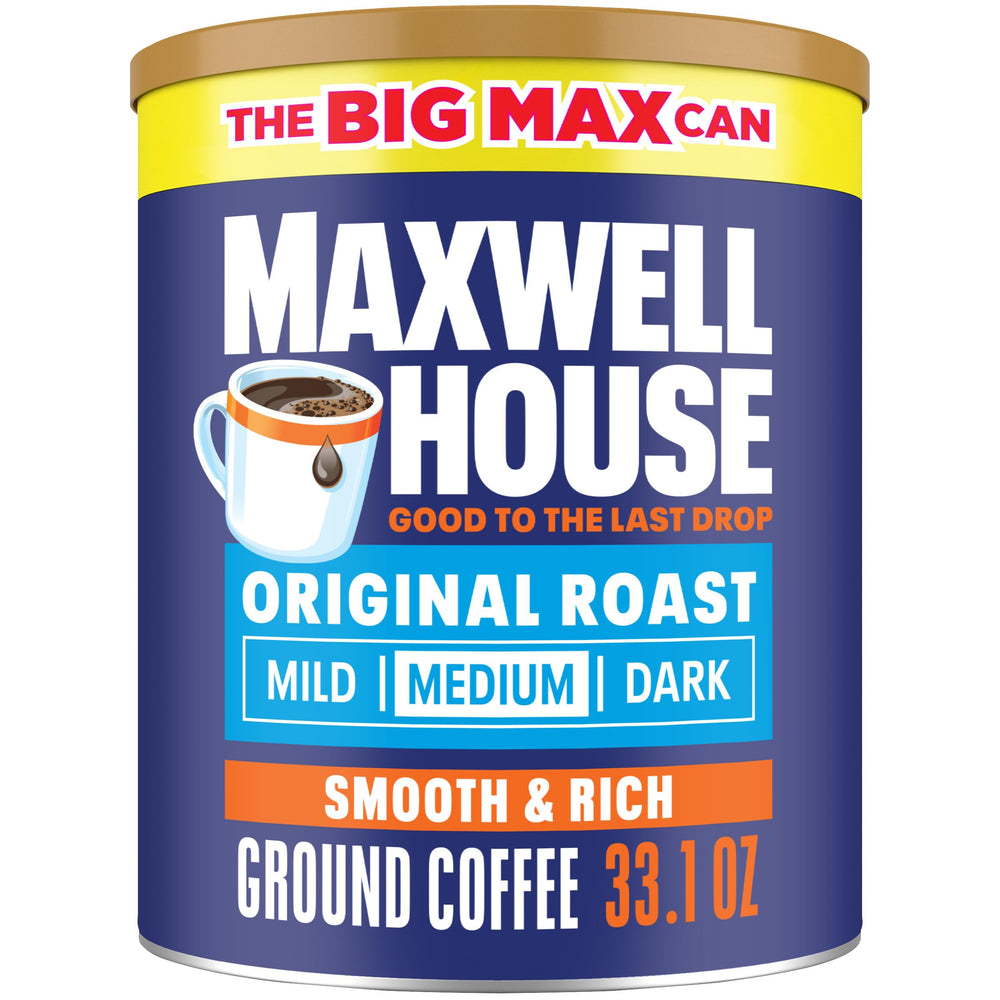 MAXWELL HOUSE lata frente mostrando el tamaño y conveniencia
