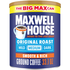 MAXWELL HOUSE lata frente mostrando el tamaño y conveniencia