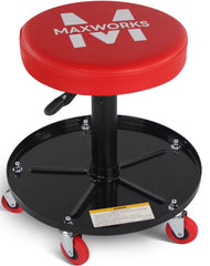 MaxWorks asiento rodante frontal mostrando estructura y capacidad de 300 lb