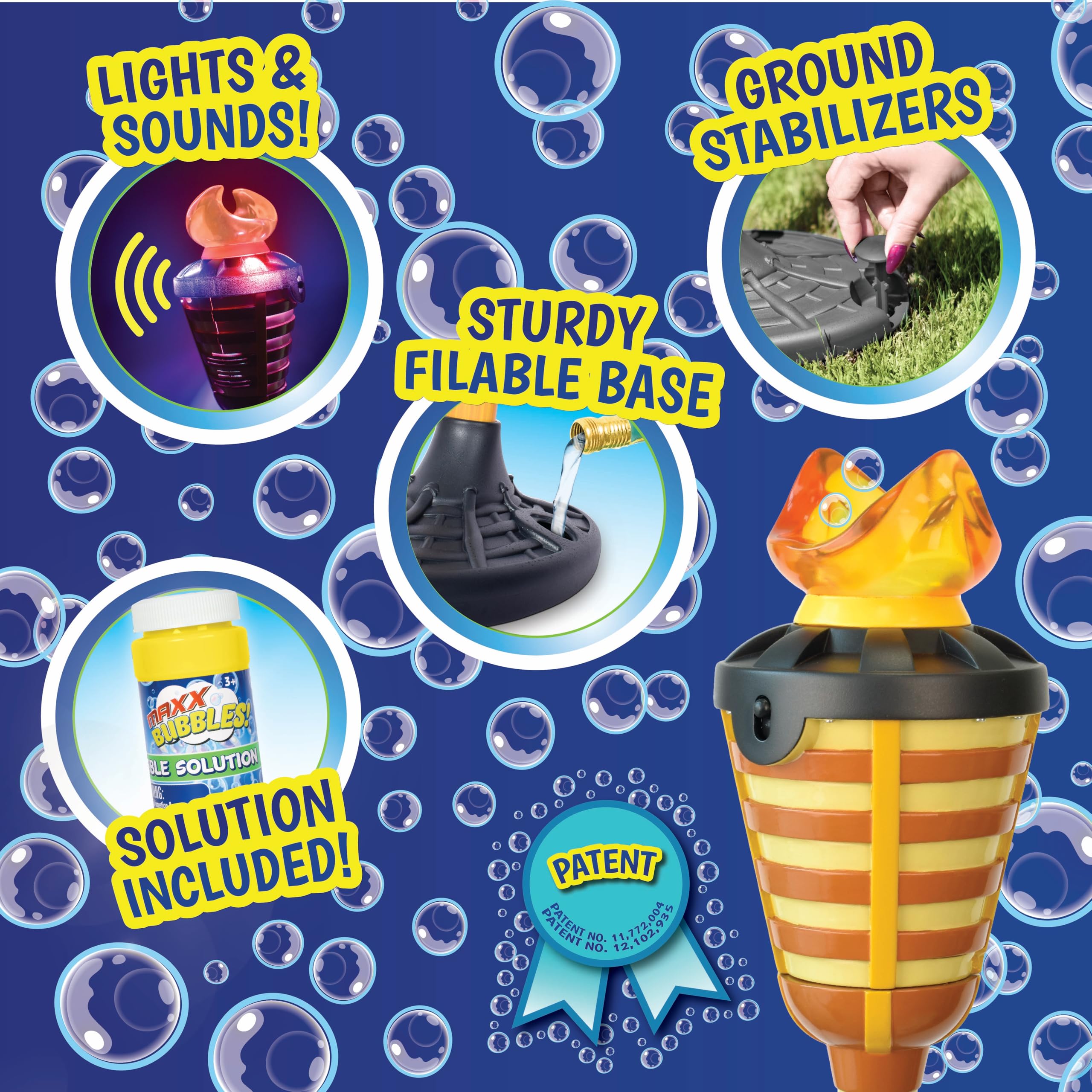 Maxx Bubbles en uso junto a piscina creando ambiente festivo familiar