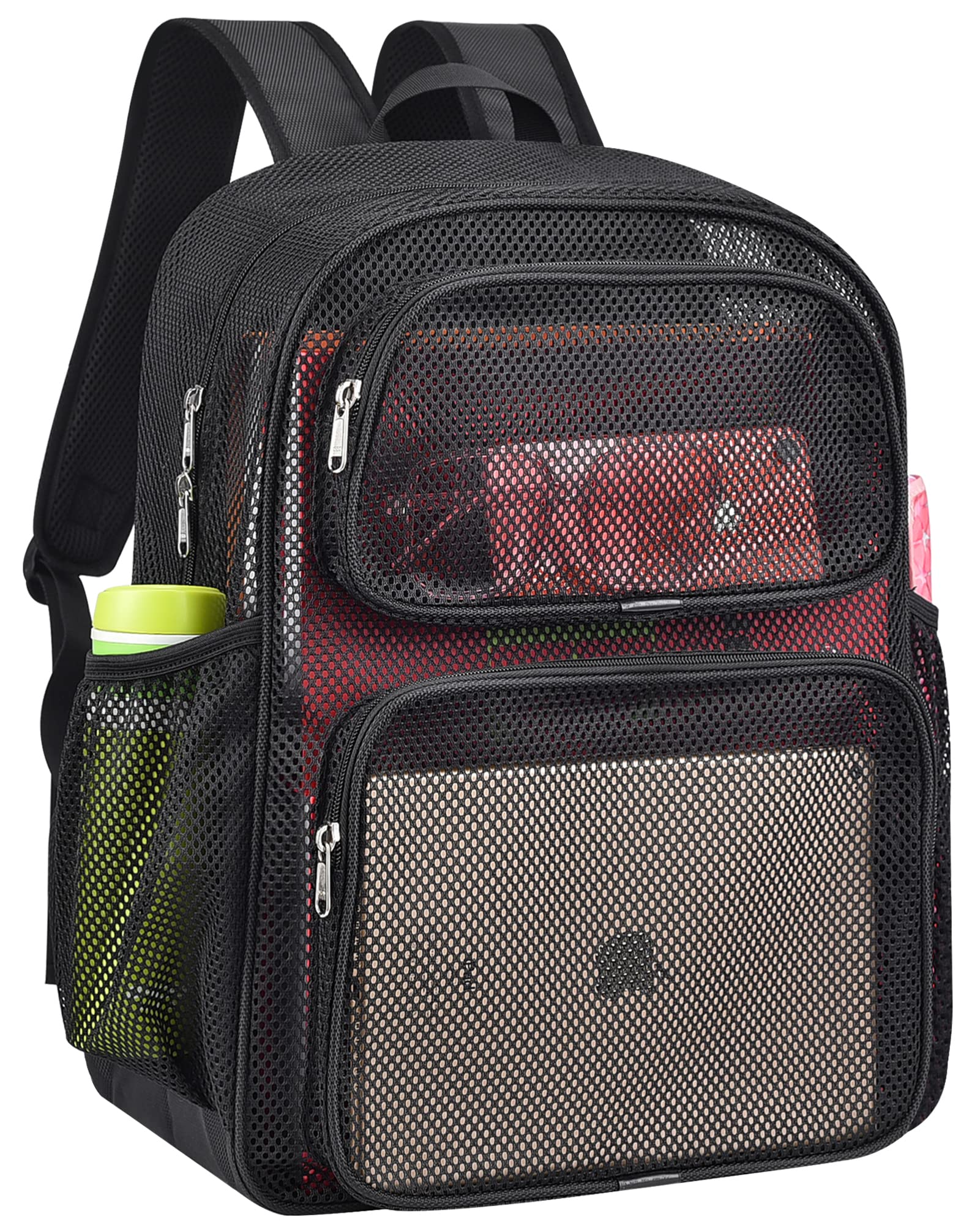 MAY TREE mochila frontal negra mostrando capacidad y diseño resistente