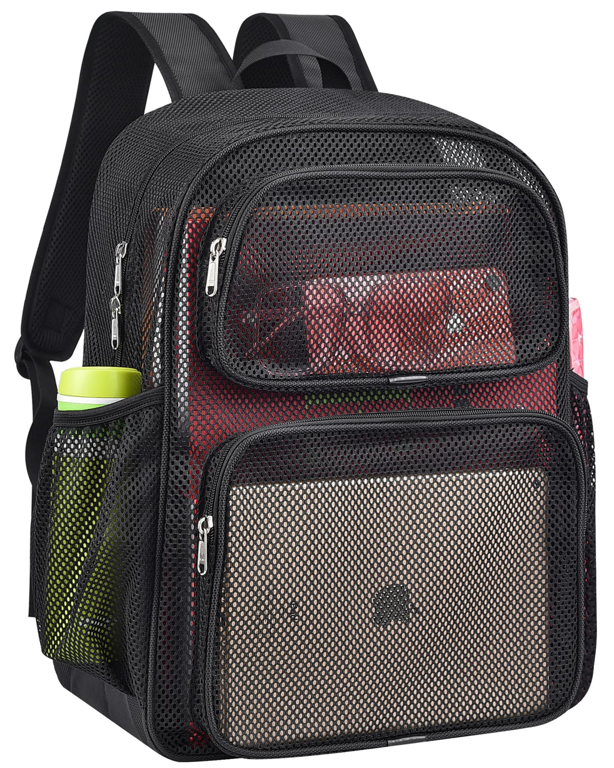 MAY TREE mochila frontal negra mostrando capacidad y diseño resistente