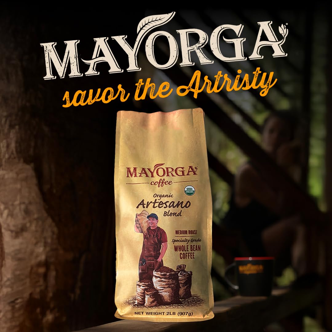 Mayorga primer plano de granos resaltando tueste medio y aroma