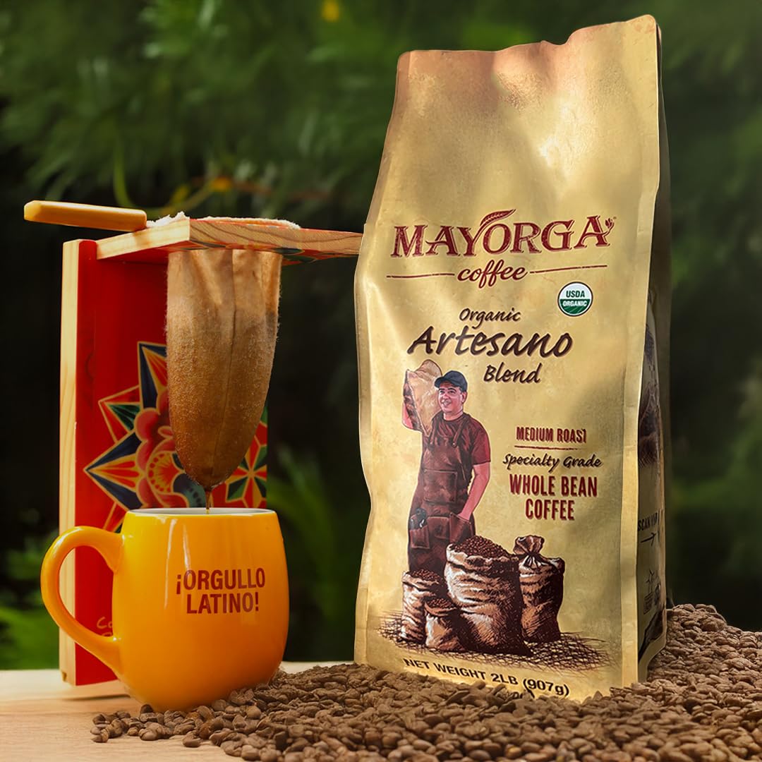 Mayorga etiqueta con certificaciones orgánico, Non-GMO y Kosher visibles
