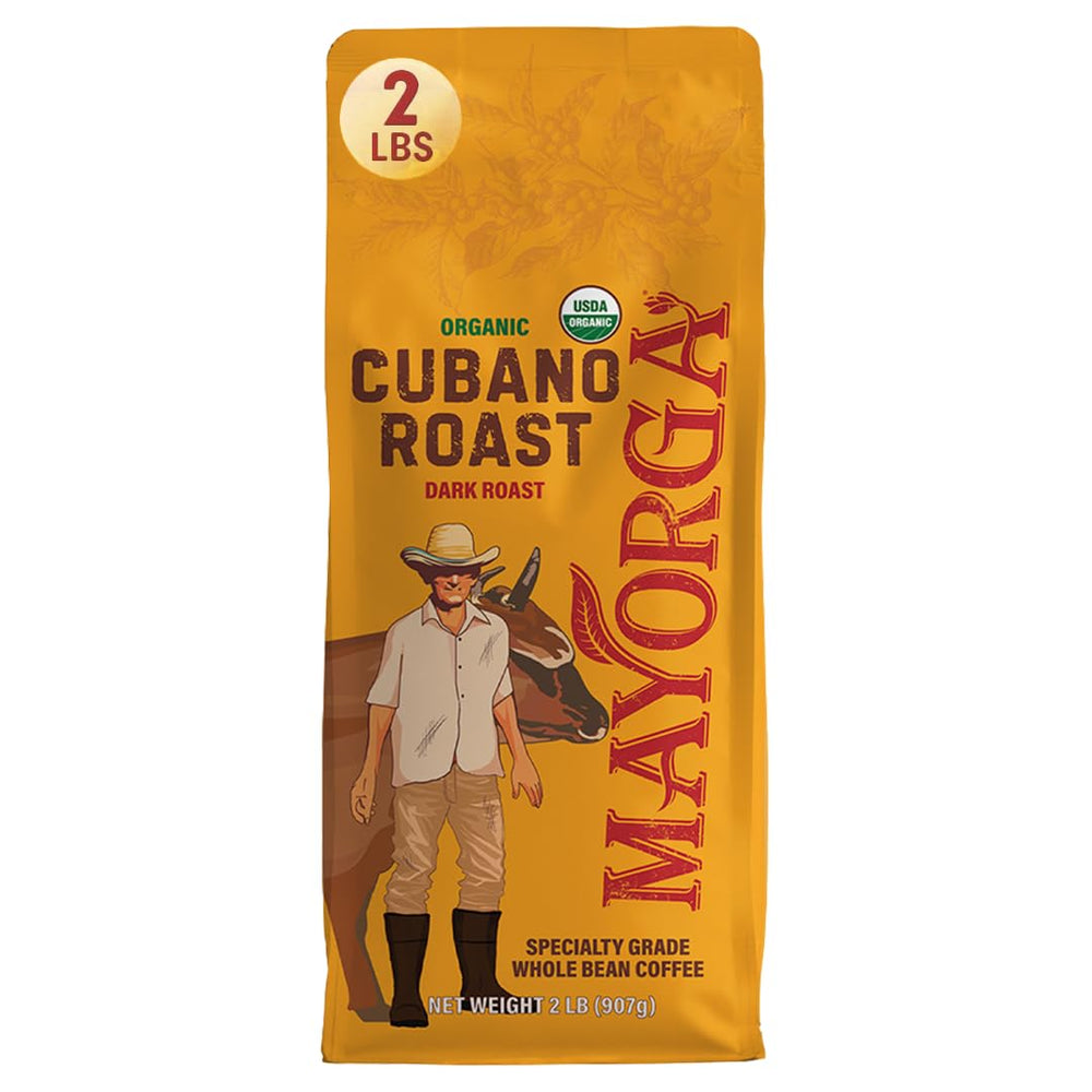 Mayorga empaque frontal del café Cubano mostrando peso y beneficio de tueste intenso