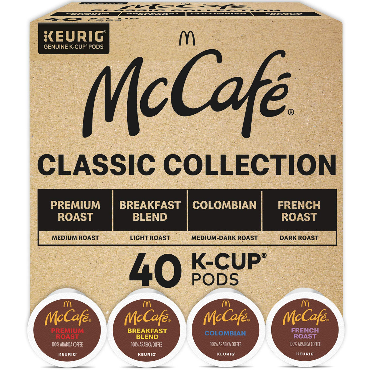McCafé paquete Classic Collection frente mostrando las cuatro variedades y beneficio de variedad práctica