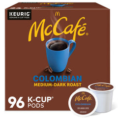 McCafé empaque frontal mostrando 96 cápsulas y conveniencia de suministro