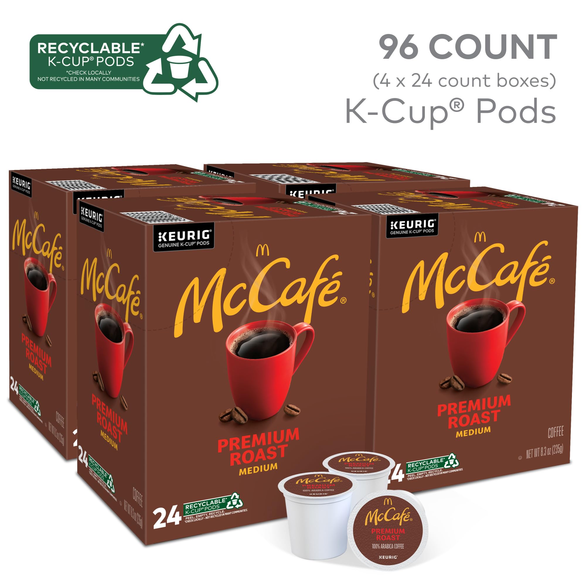 McCafé cápsula K-Cup en primer plano que destaca diseño y compatibilidad con Keurig, uso fácil
