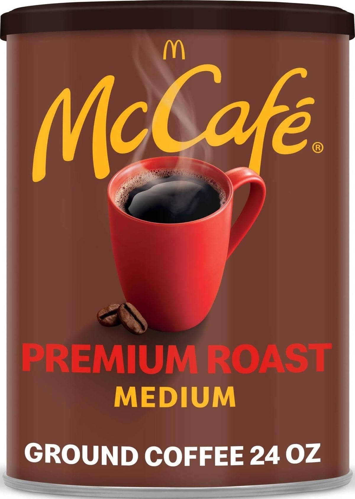 McCafé lata frontal de 24 oz mostrando marca y diseño, conserva frescura