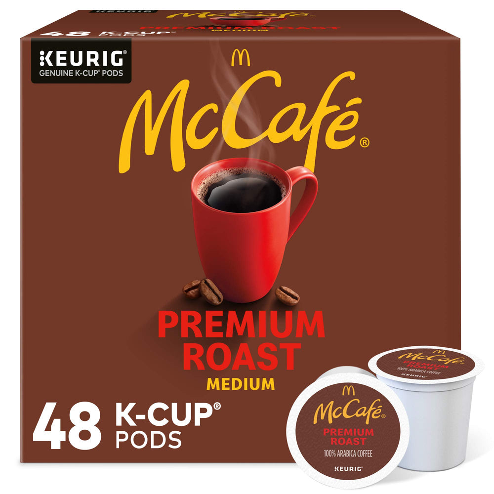 McCafé front box showing premium roast and 48-count convenience benefit